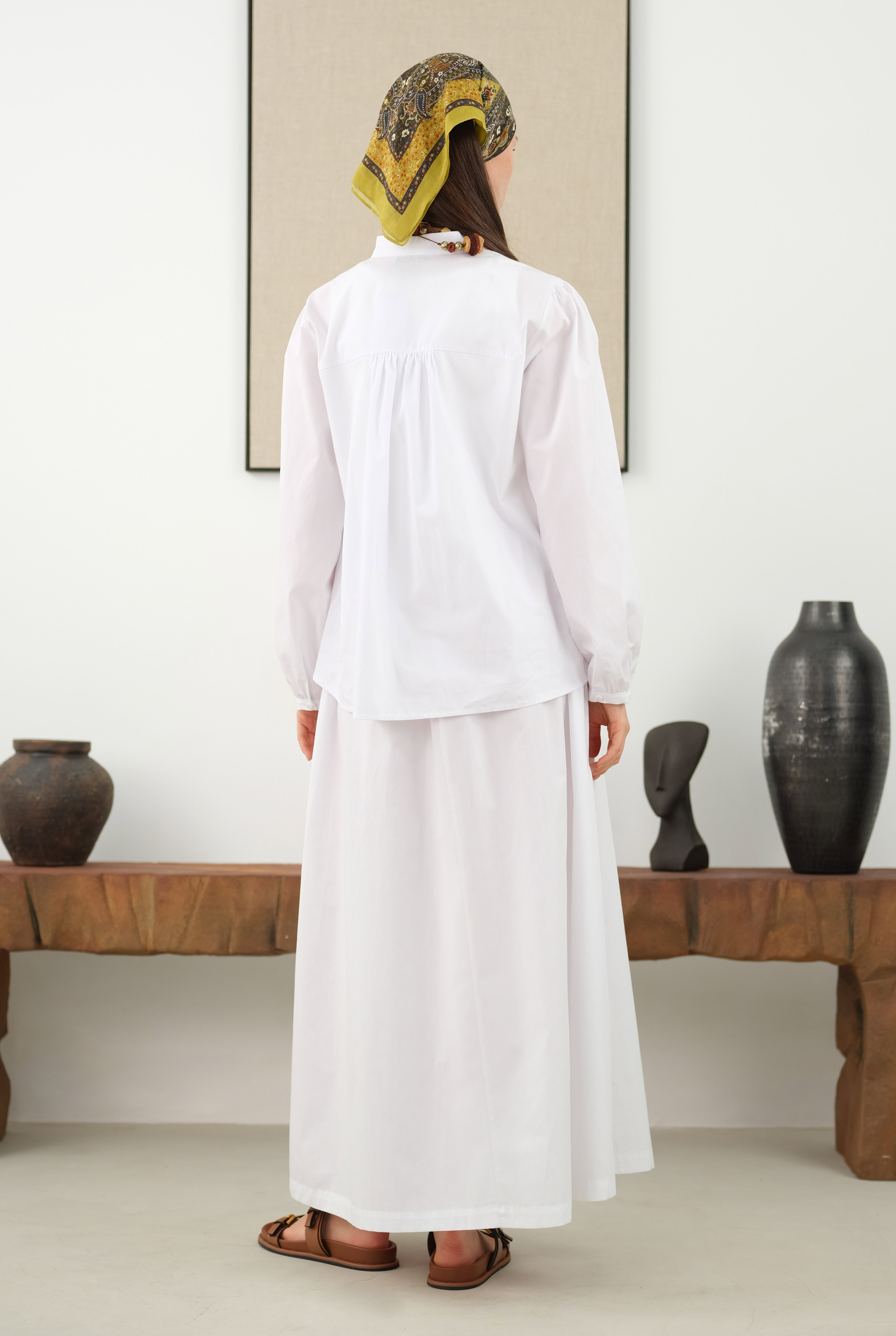 Ruched Shoulder Poplin Shirt White - 4
