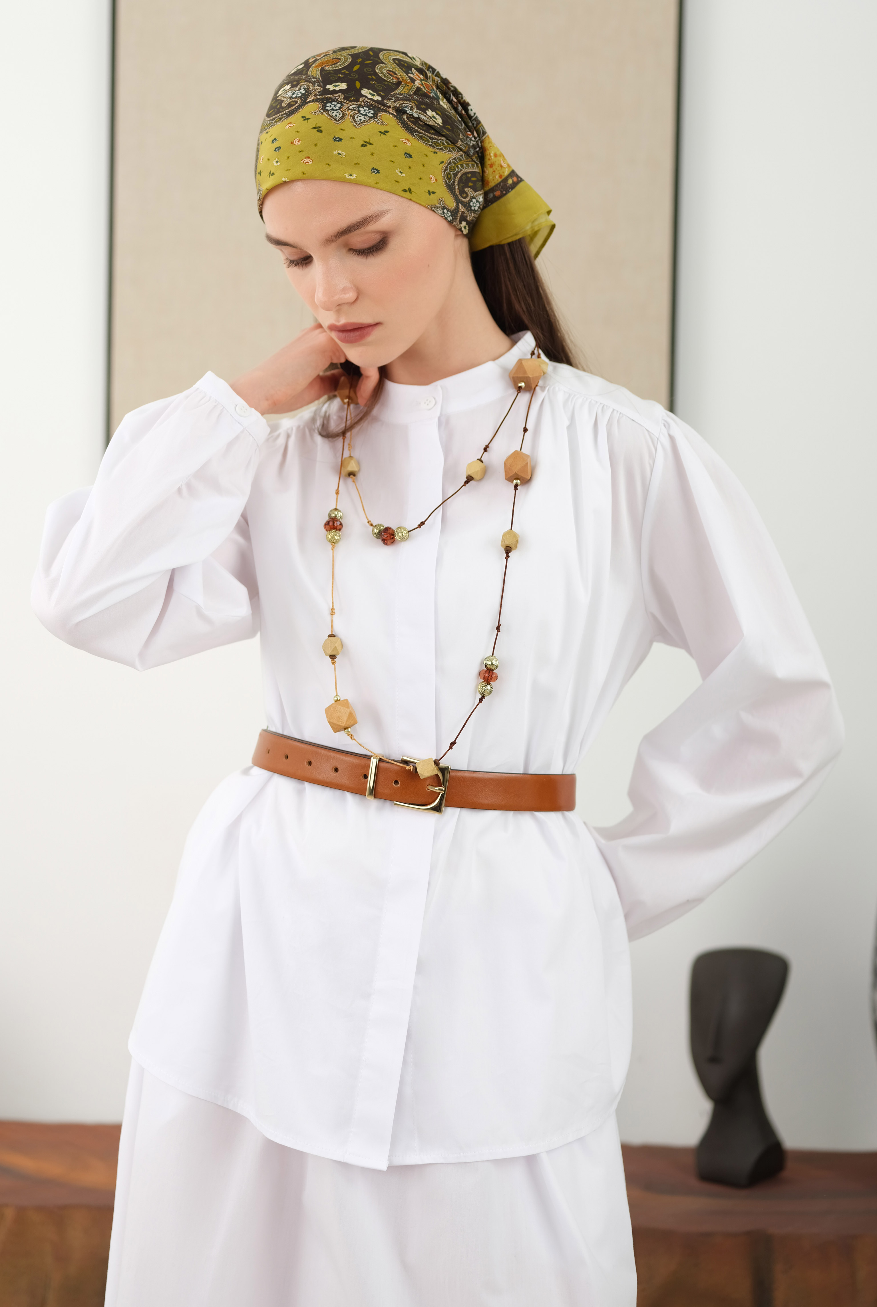 Ruched Shoulder Poplin Shirt White - HE-QA