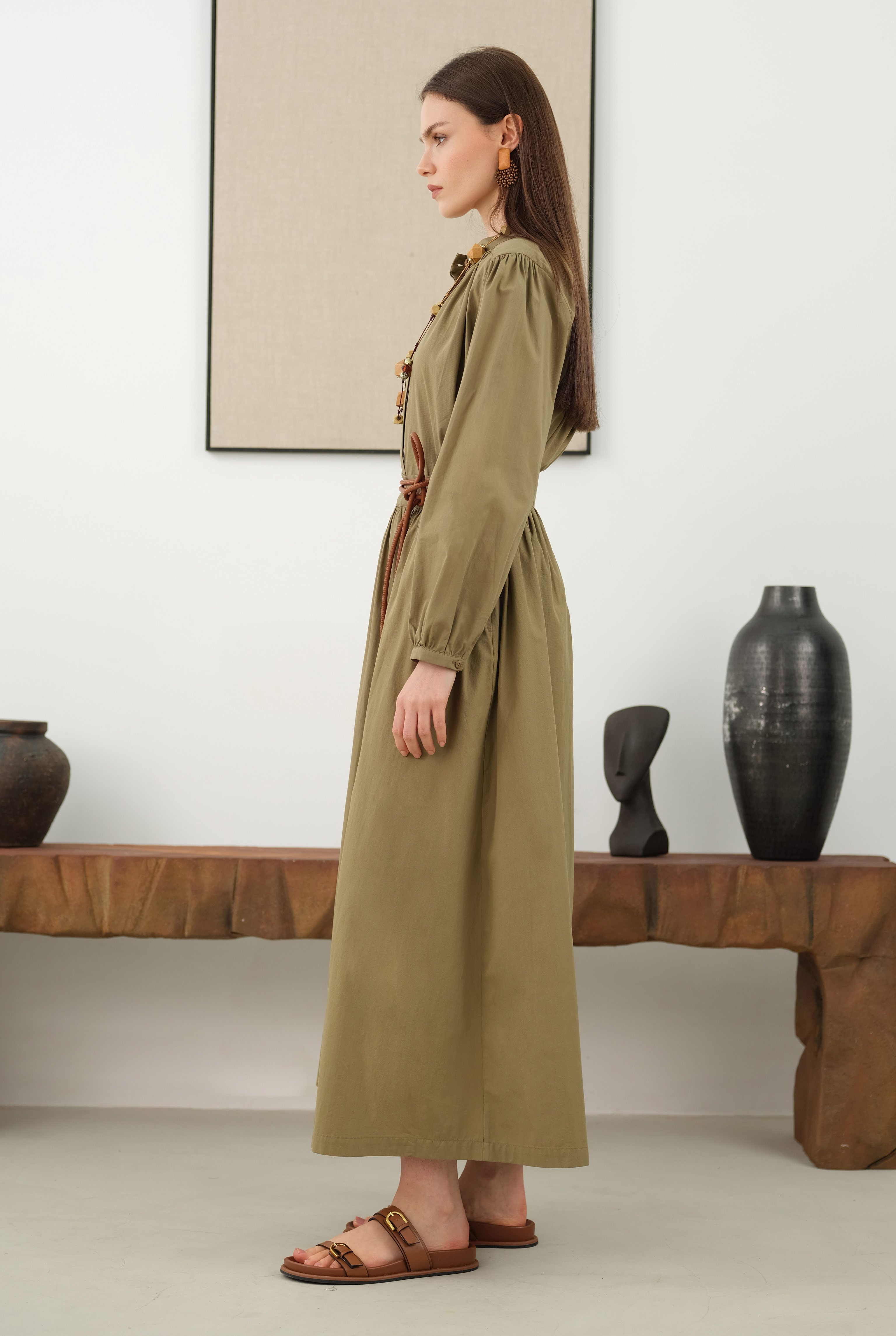Ruched Shoulder Poplin Shirt Light Clay - 7
