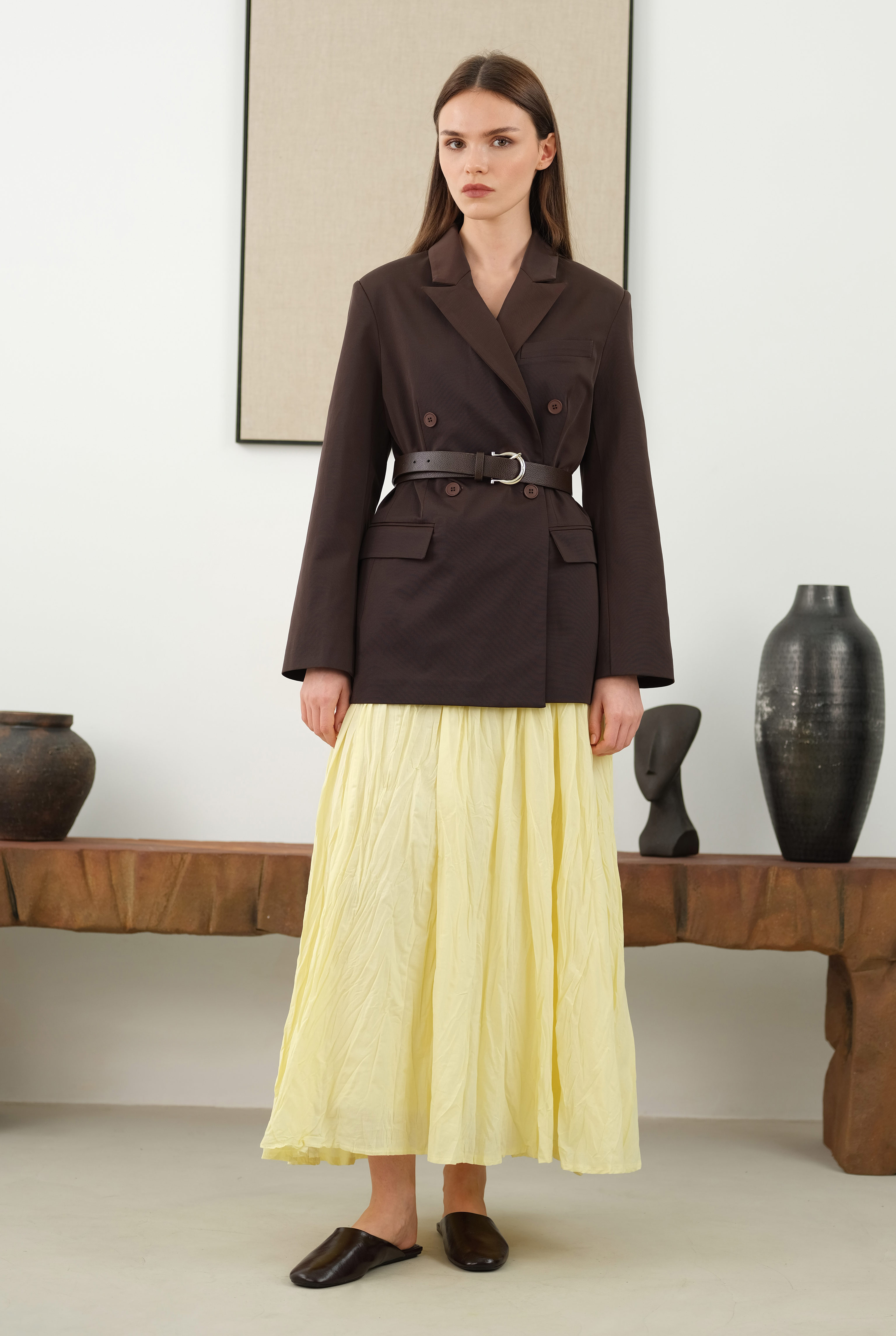Waist-cinching Jacket Dark Brown - 8