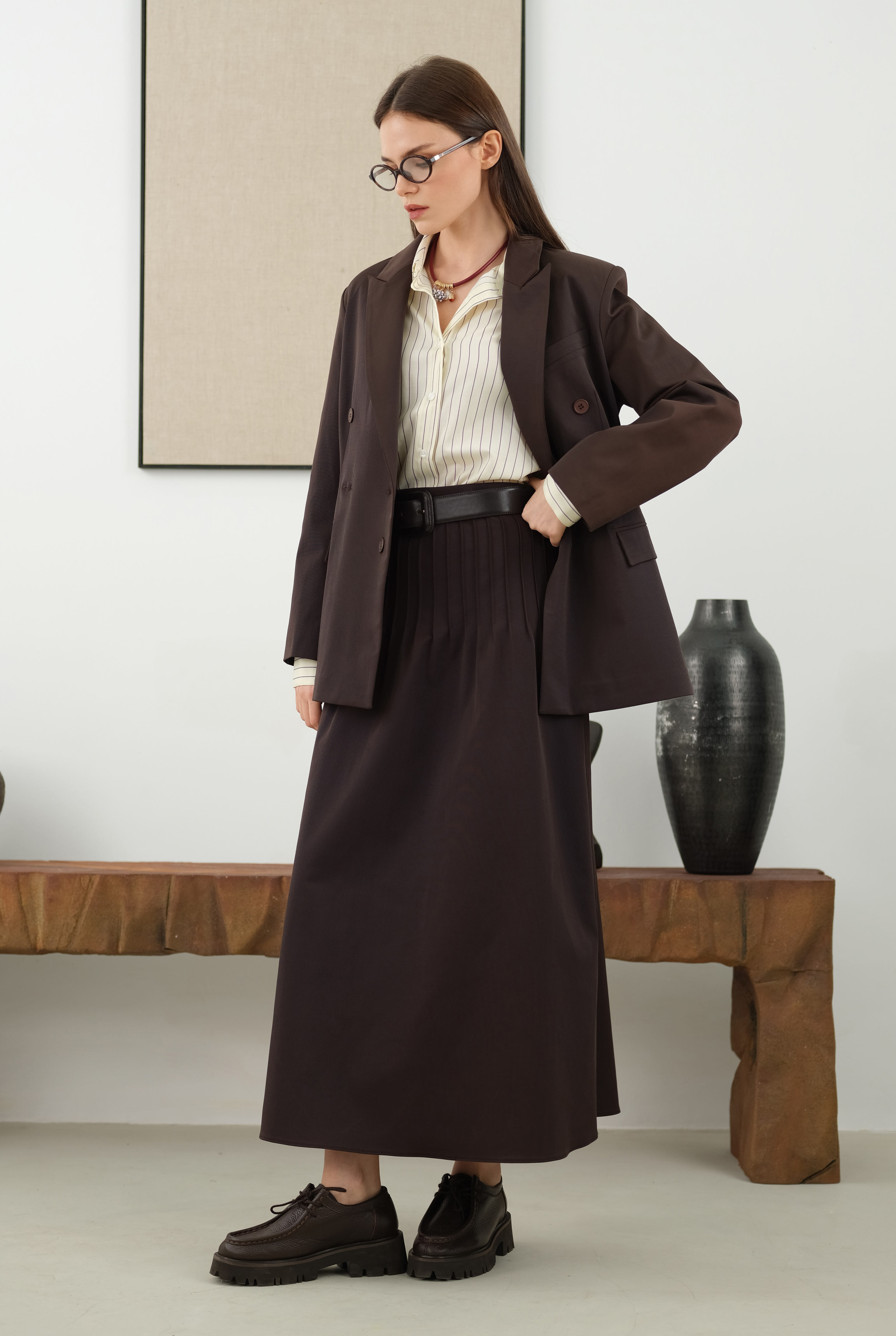 Waist-cinching Jacket Dark Brown - 9