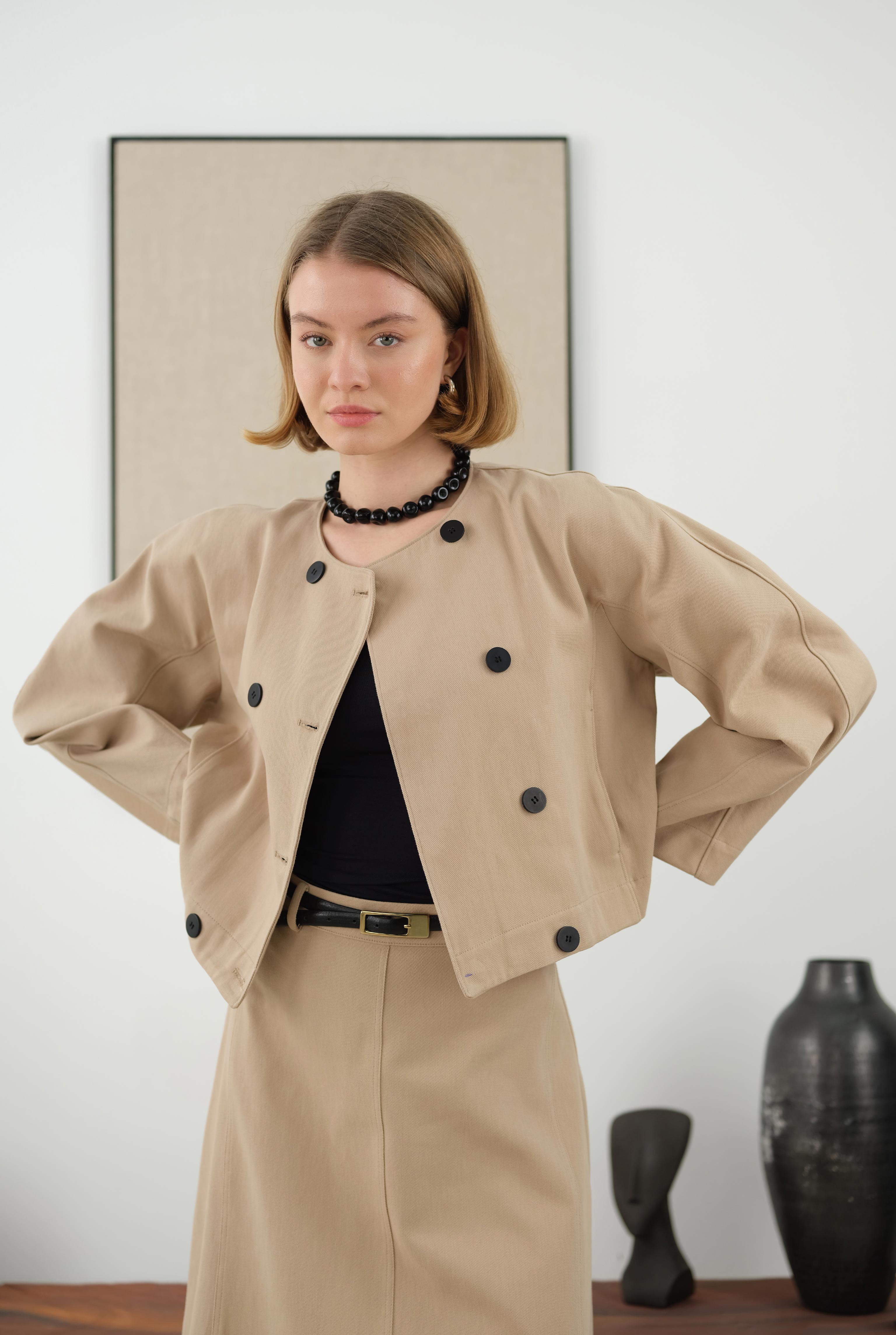 Cotton Double Breasted Jacket Matt Mink - 7