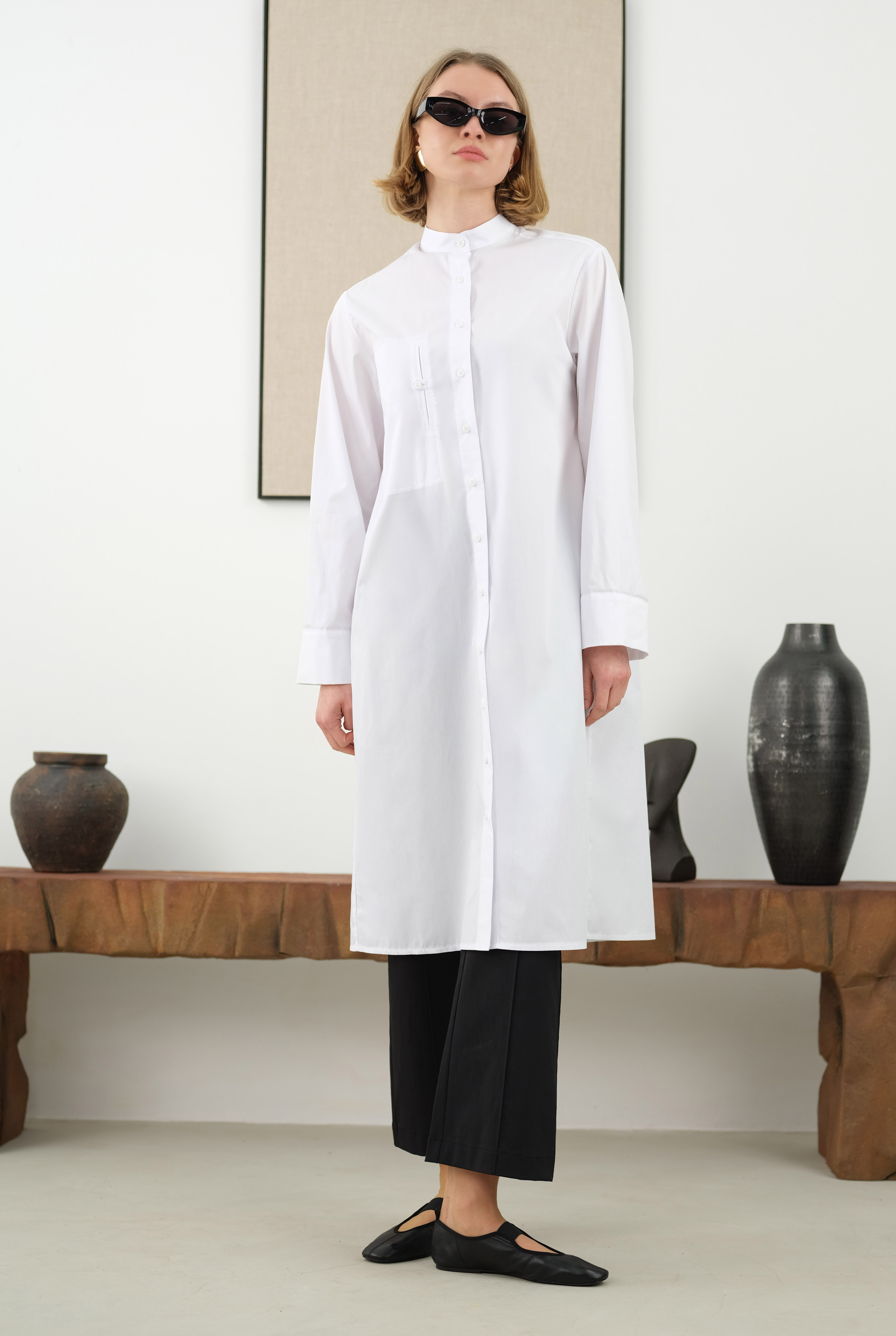 Double Welt Detailed Shirt White - 2