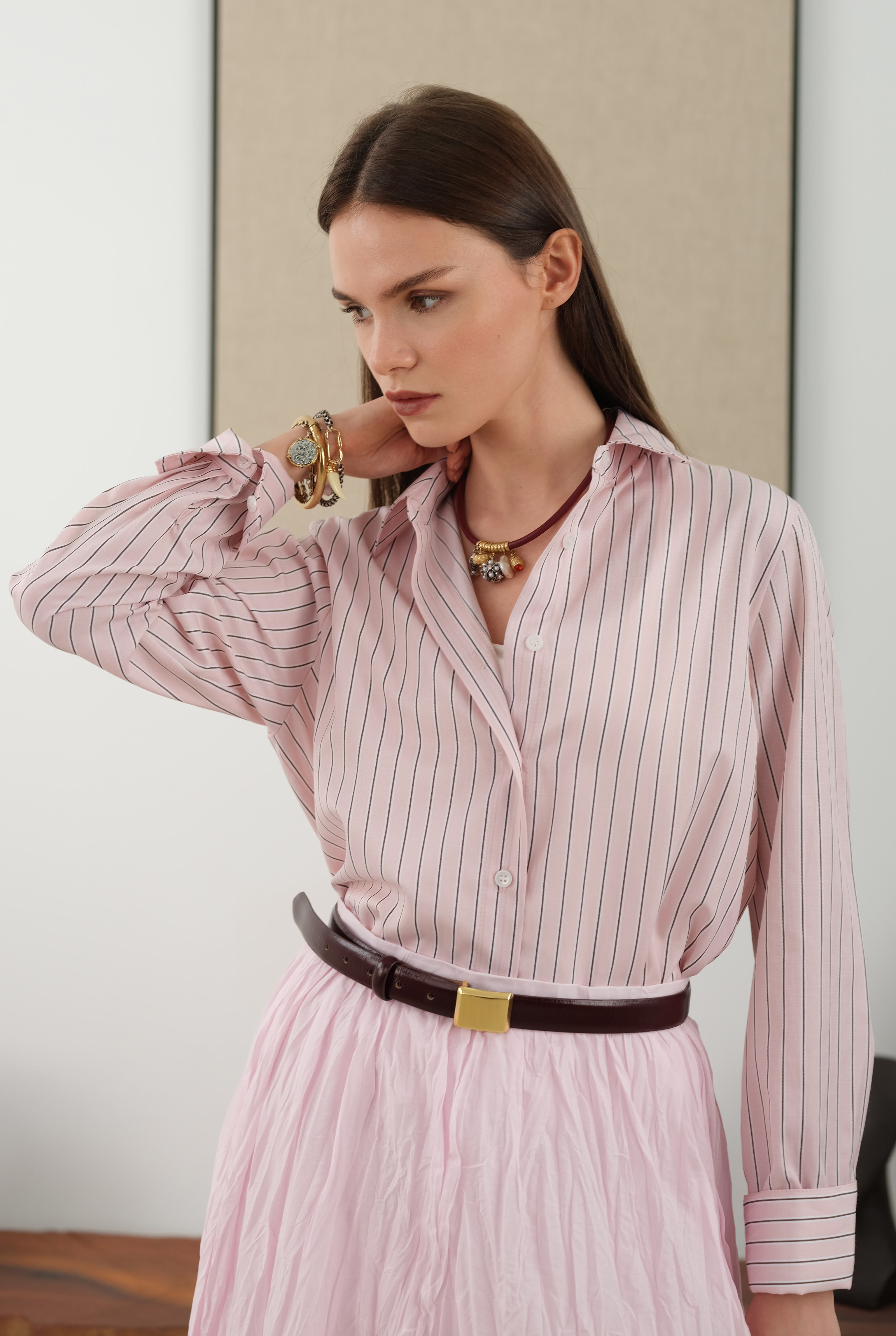 Wrinkled Voile Skirt Powder Pink - 4