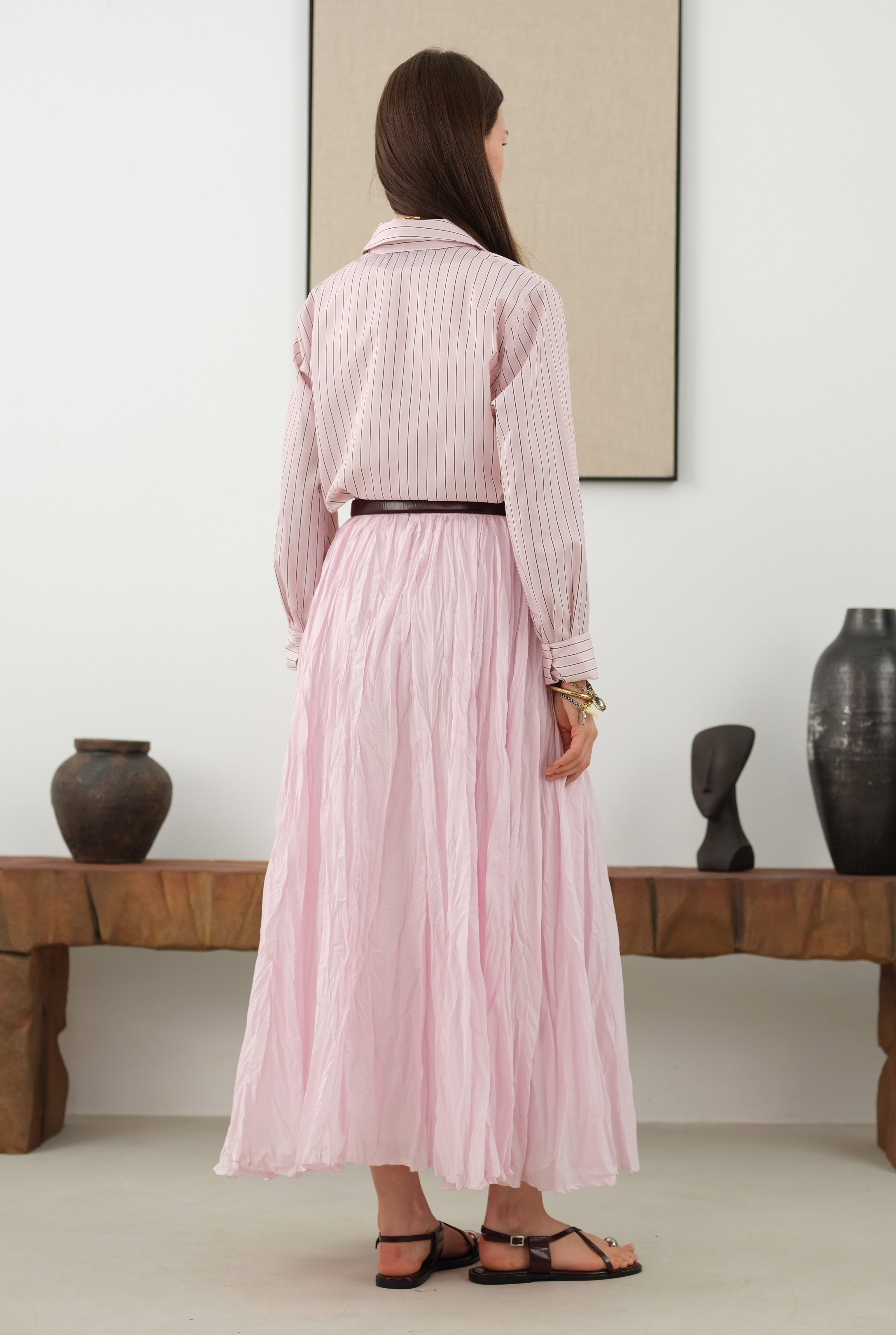Wrinkled Voile Skirt Powder Pink - 3