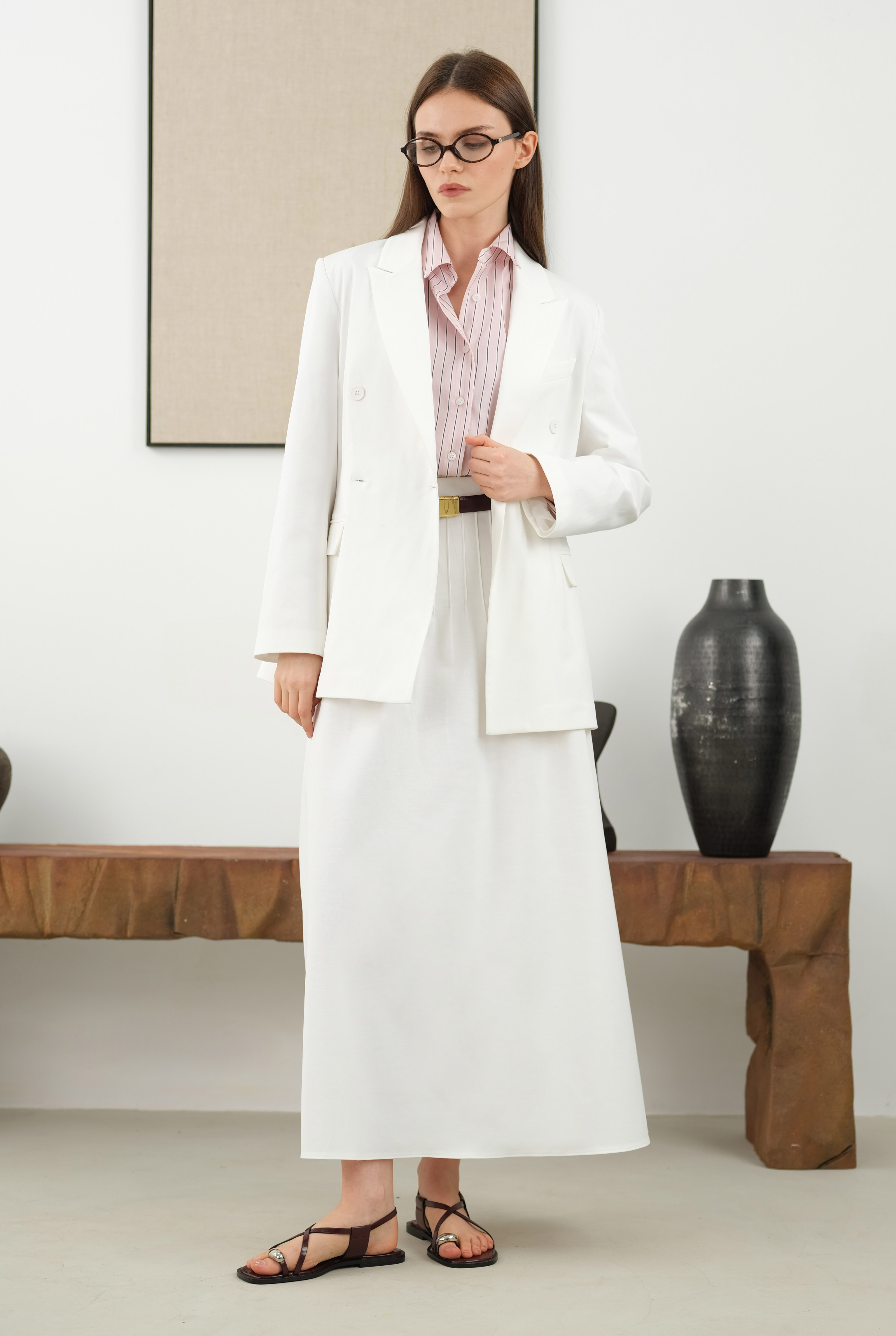 Waist-cinching Jacket Ecru - 5