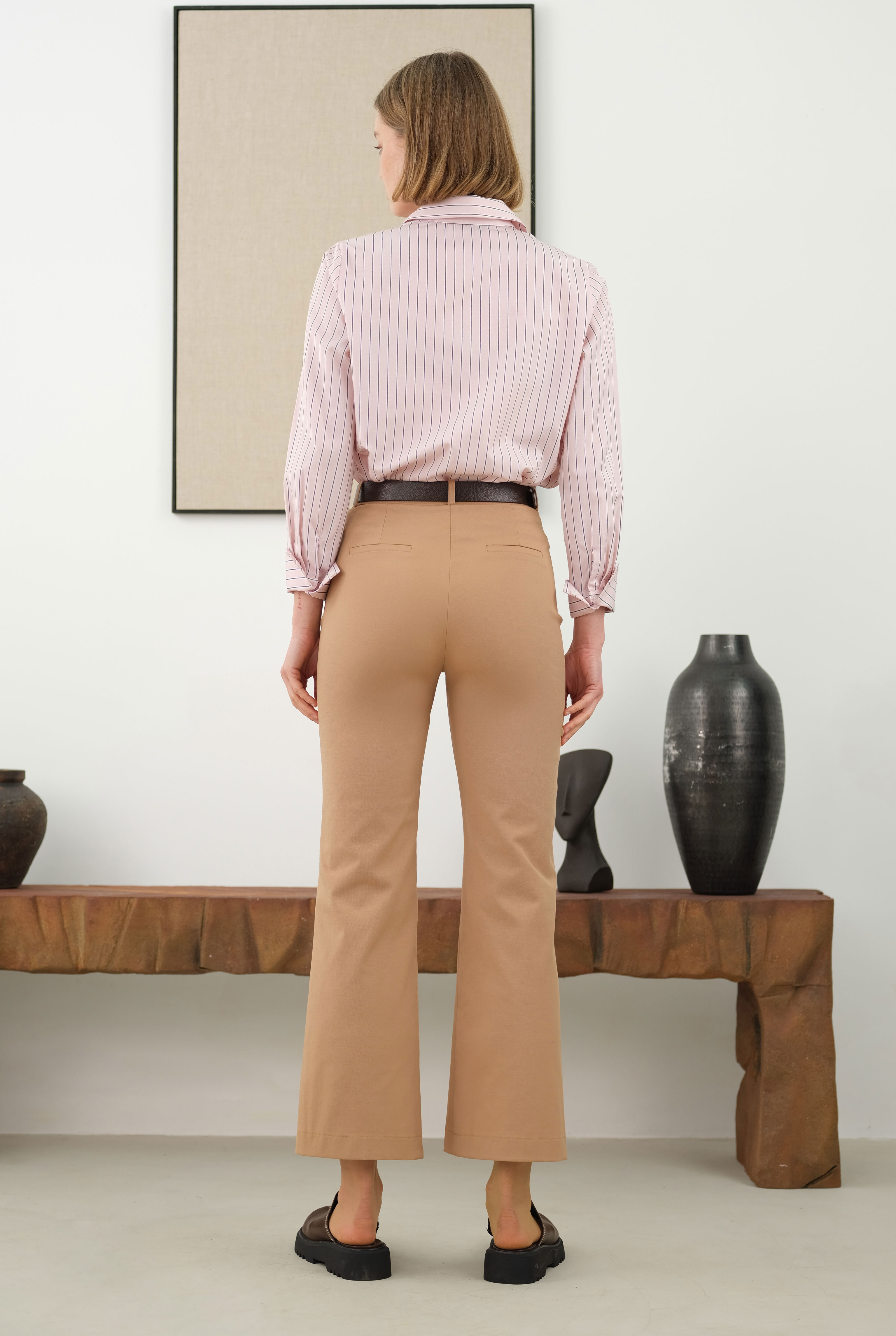 Half Pintuck Detailed Trousers Camel - 3
