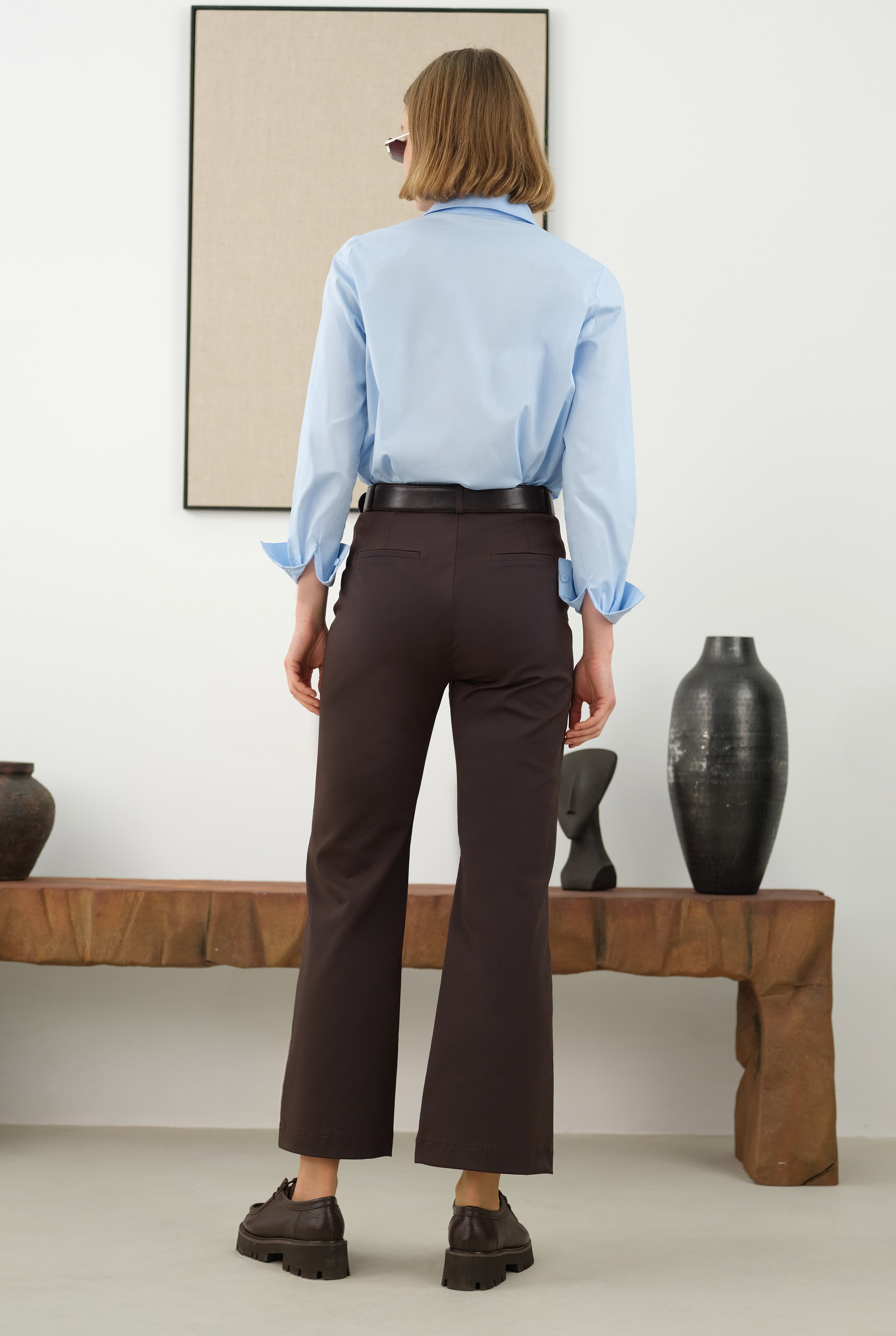 Half Pintuck Detailed Trousers Dark Brown - 2