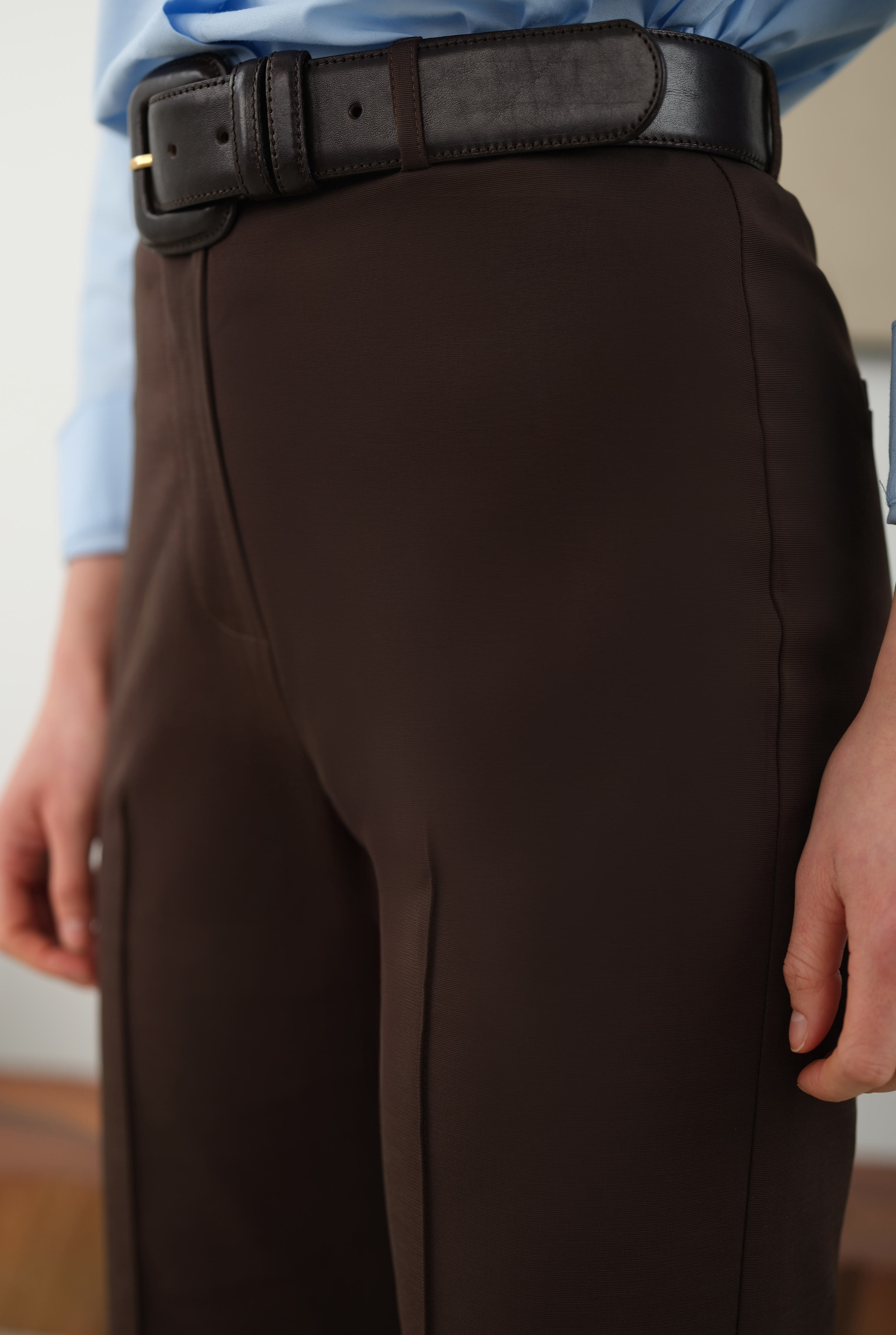 Half Pintuck Detailed Trousers Dark Brown - 4
