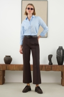 Half Pintuck Detailed Trousers Dark Brown 