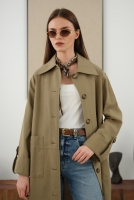 Cotton Linen Long Jacket Matt Sage Green 