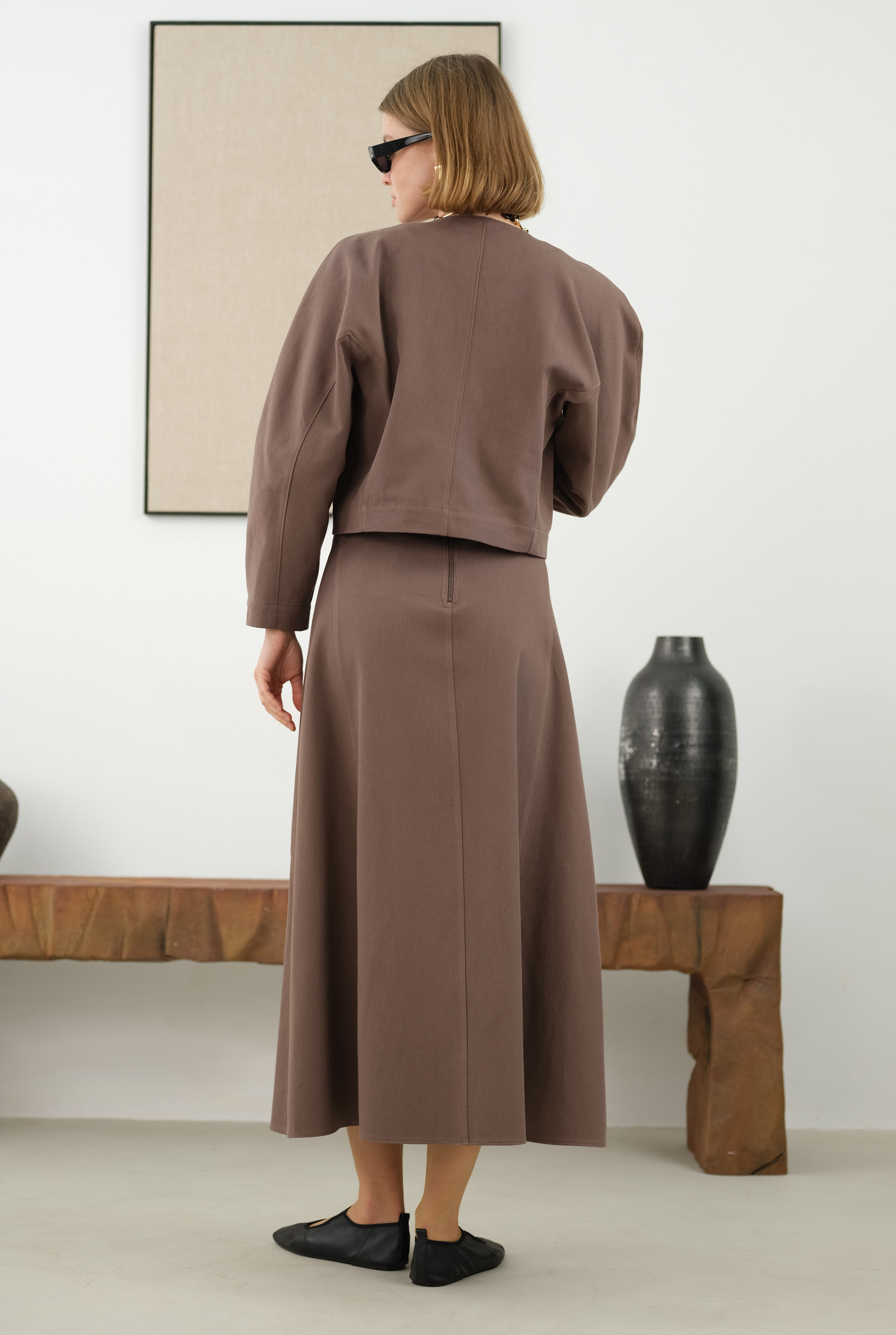 Cotton Double Breasted Jacket Dusty Brown - 5