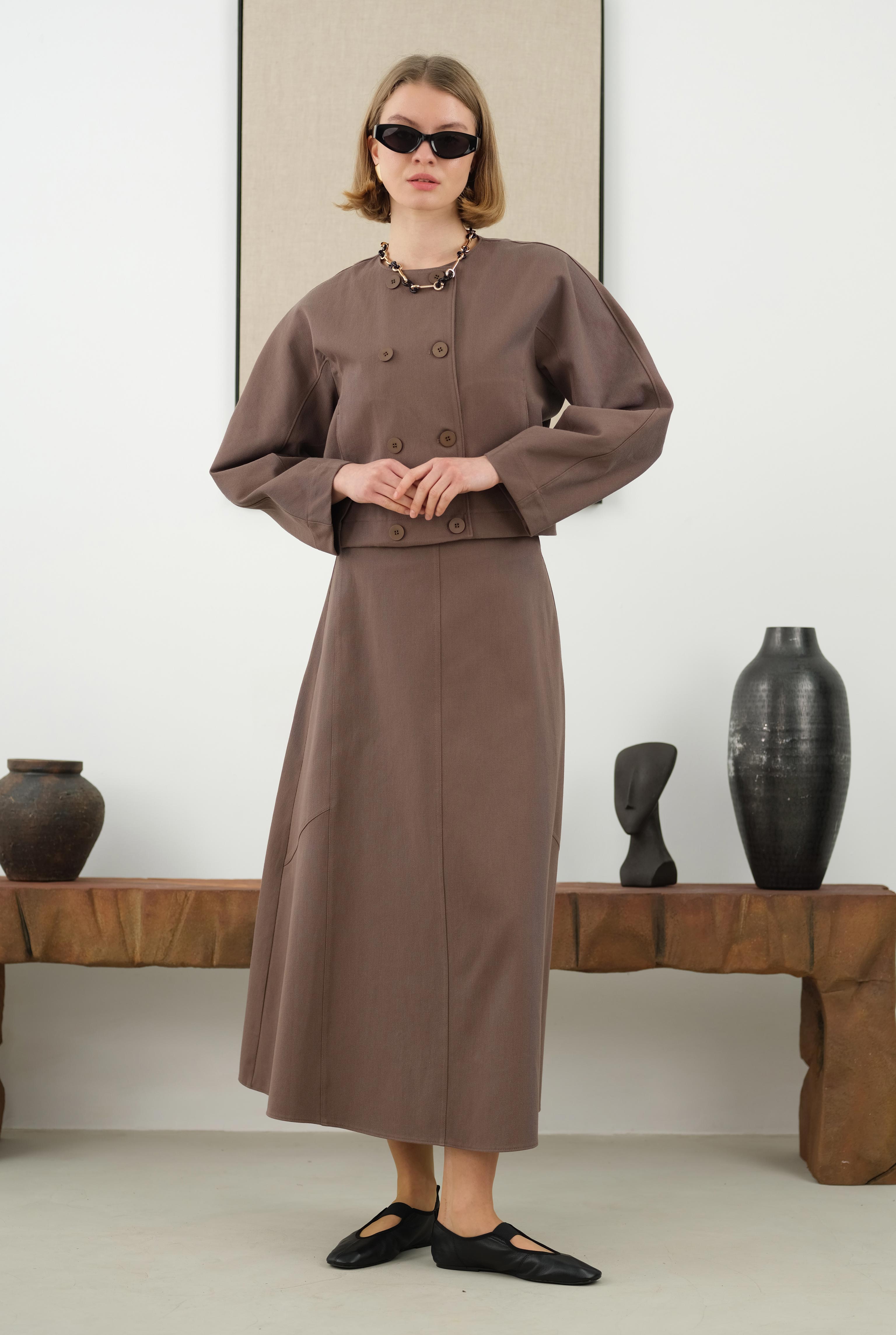 Cotton Double Breasted Jacket Dusty Brown - 3