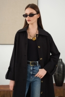 Cotton Linen Long Jacket Black 