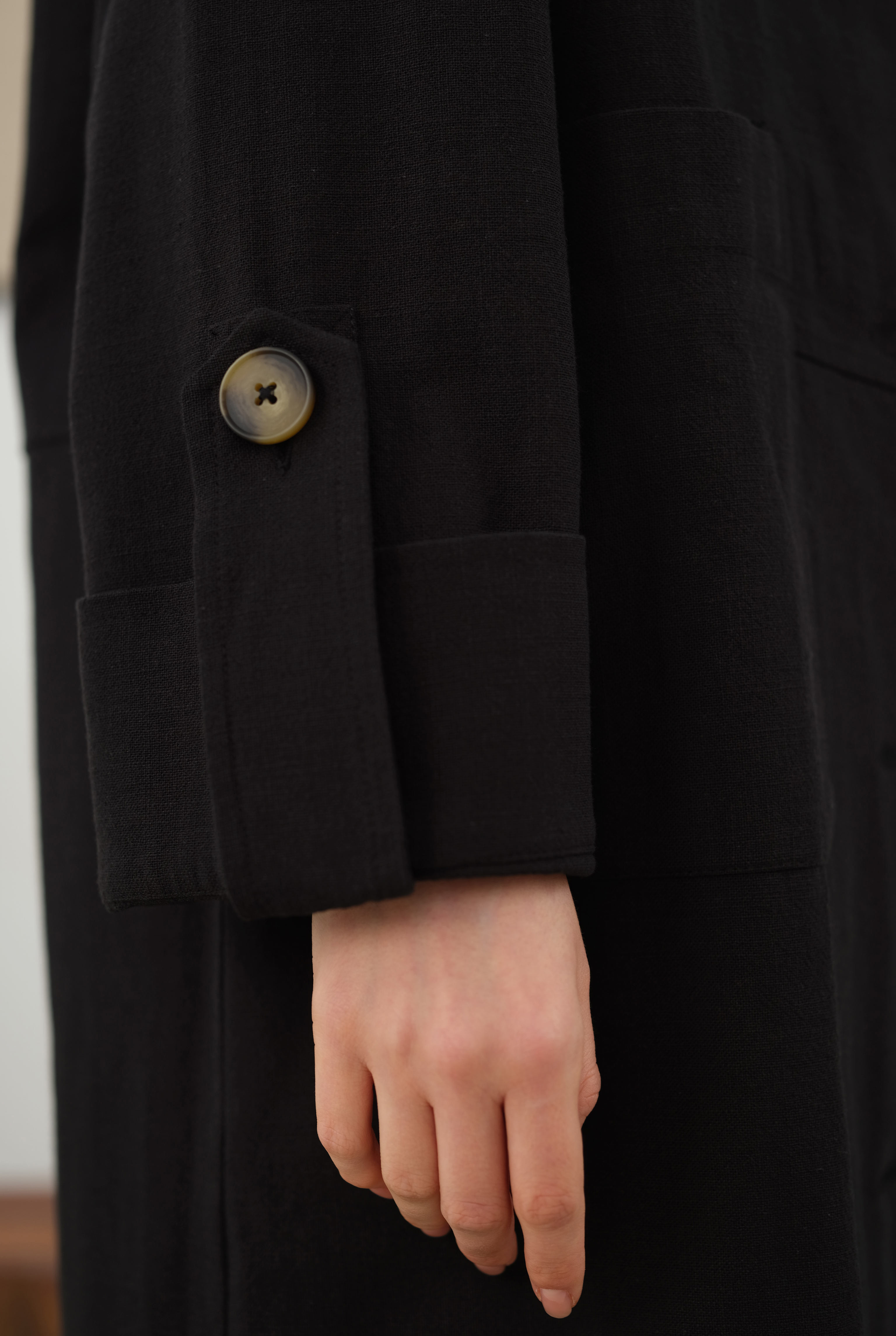 Cotton Linen Long Jacket Black - 6