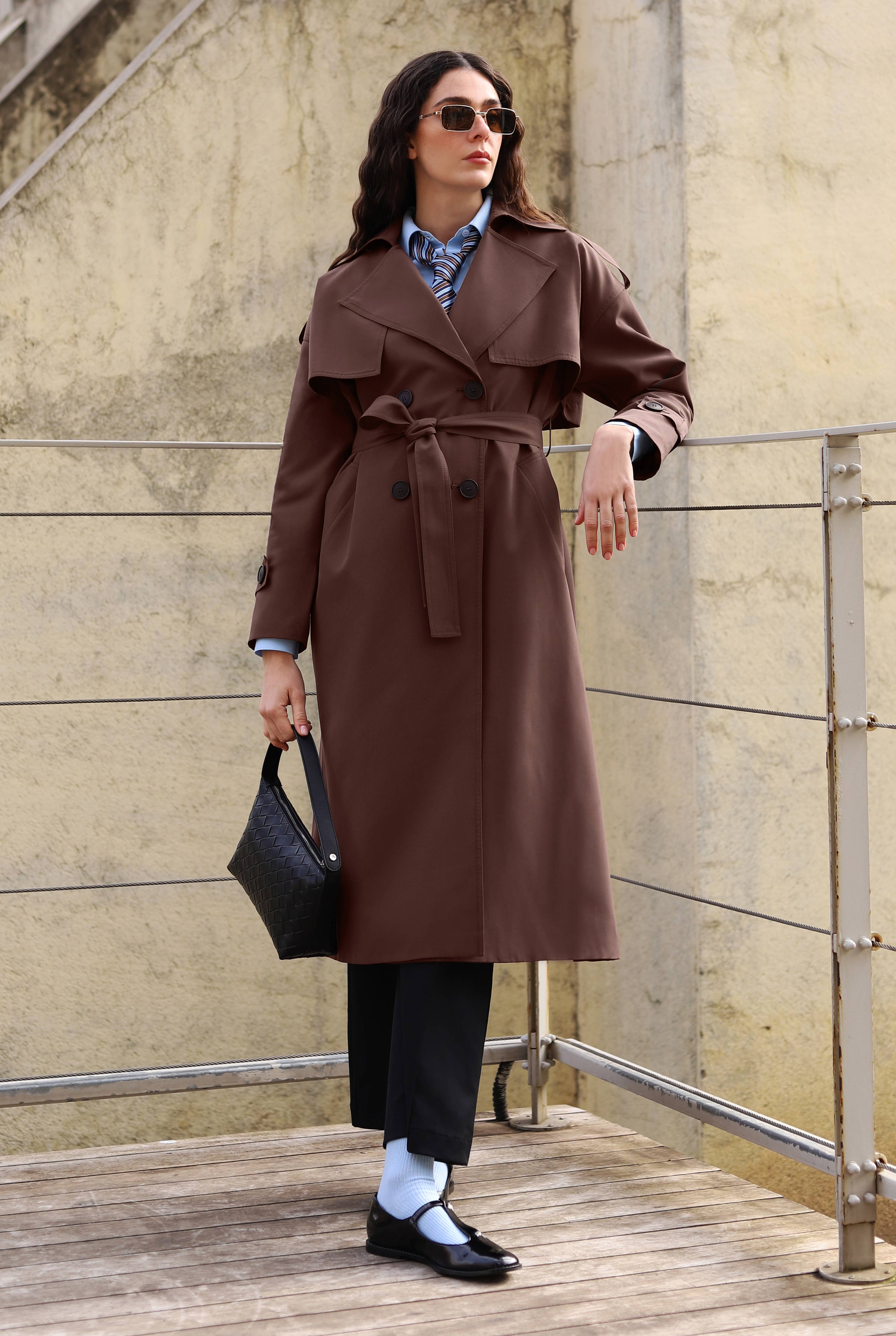 Long Classic Trenchcoat Dark Brown - 1