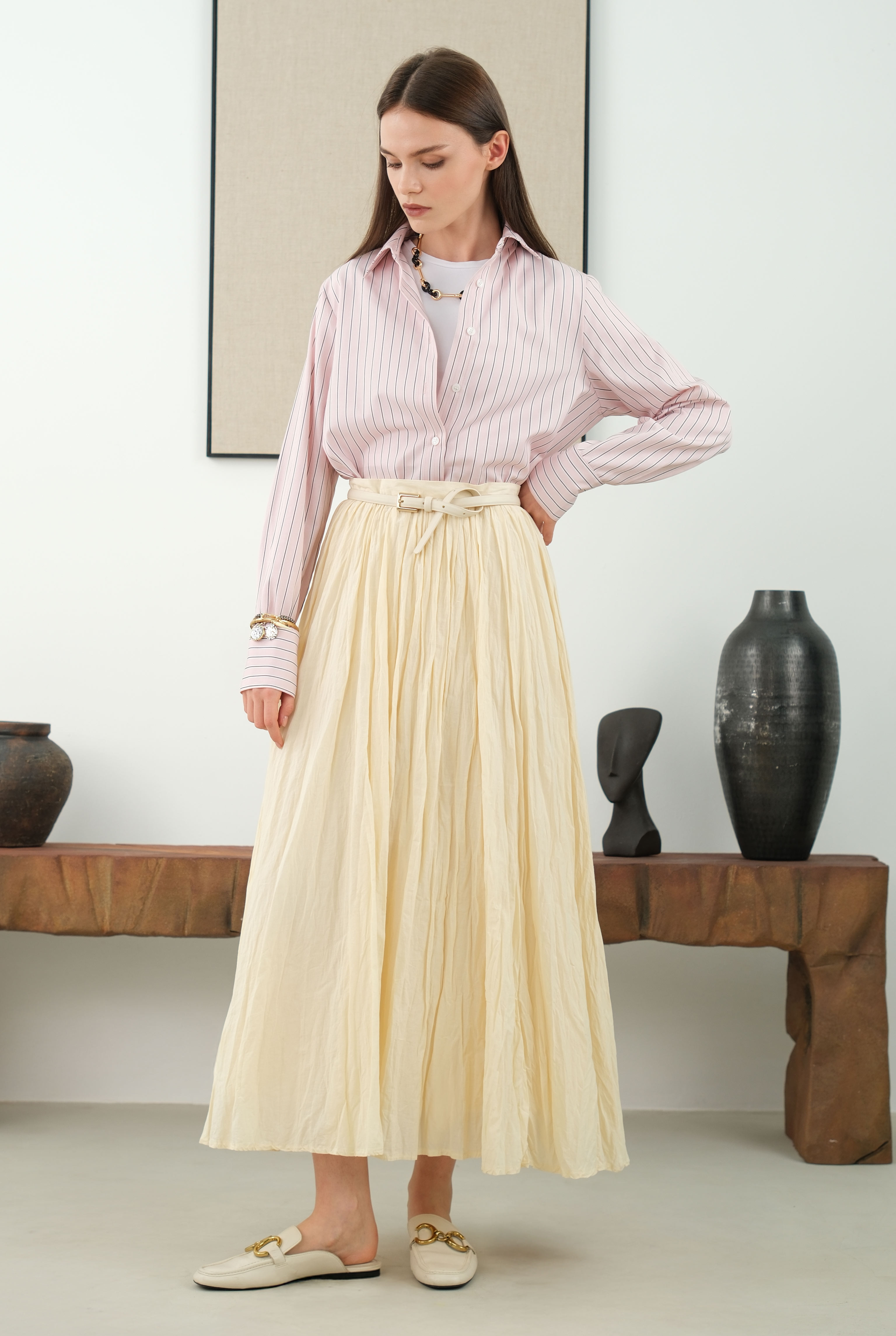 Wrinkled Voile Skirt Vanilla - 2