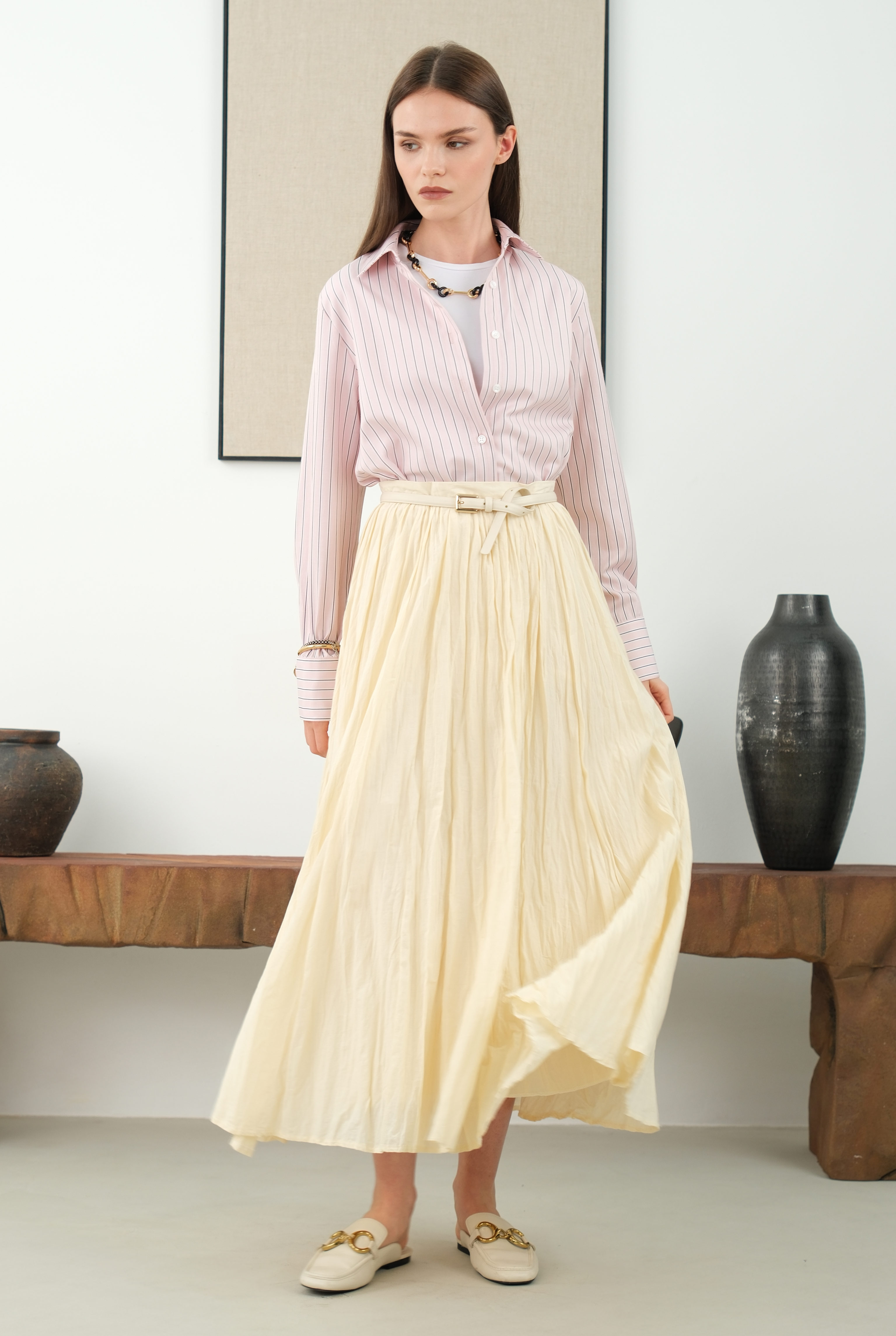 Wrinkled Voile Skirt Vanilla - 8