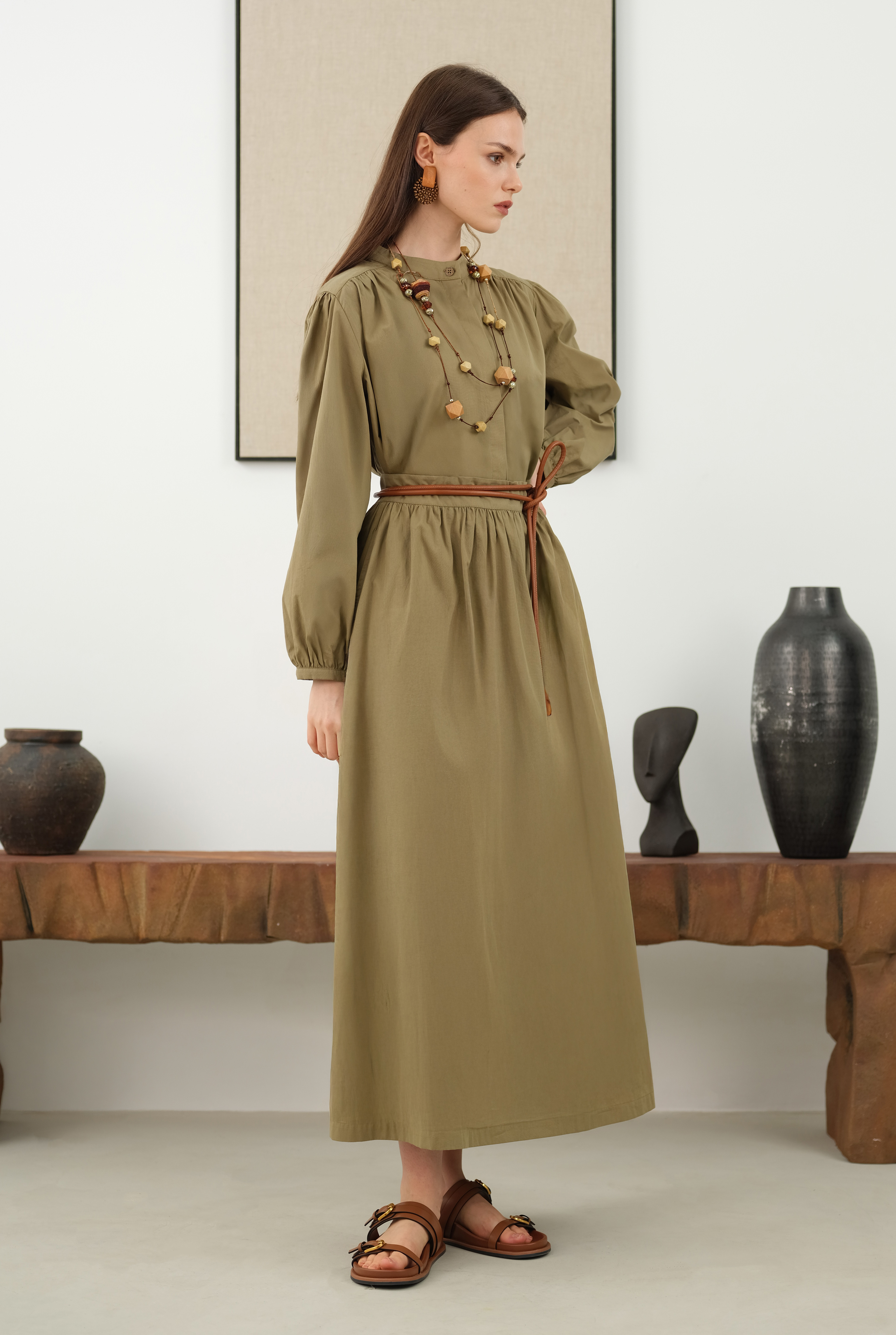Ruched Shoulder Poplin Shirt Light Clay - 5