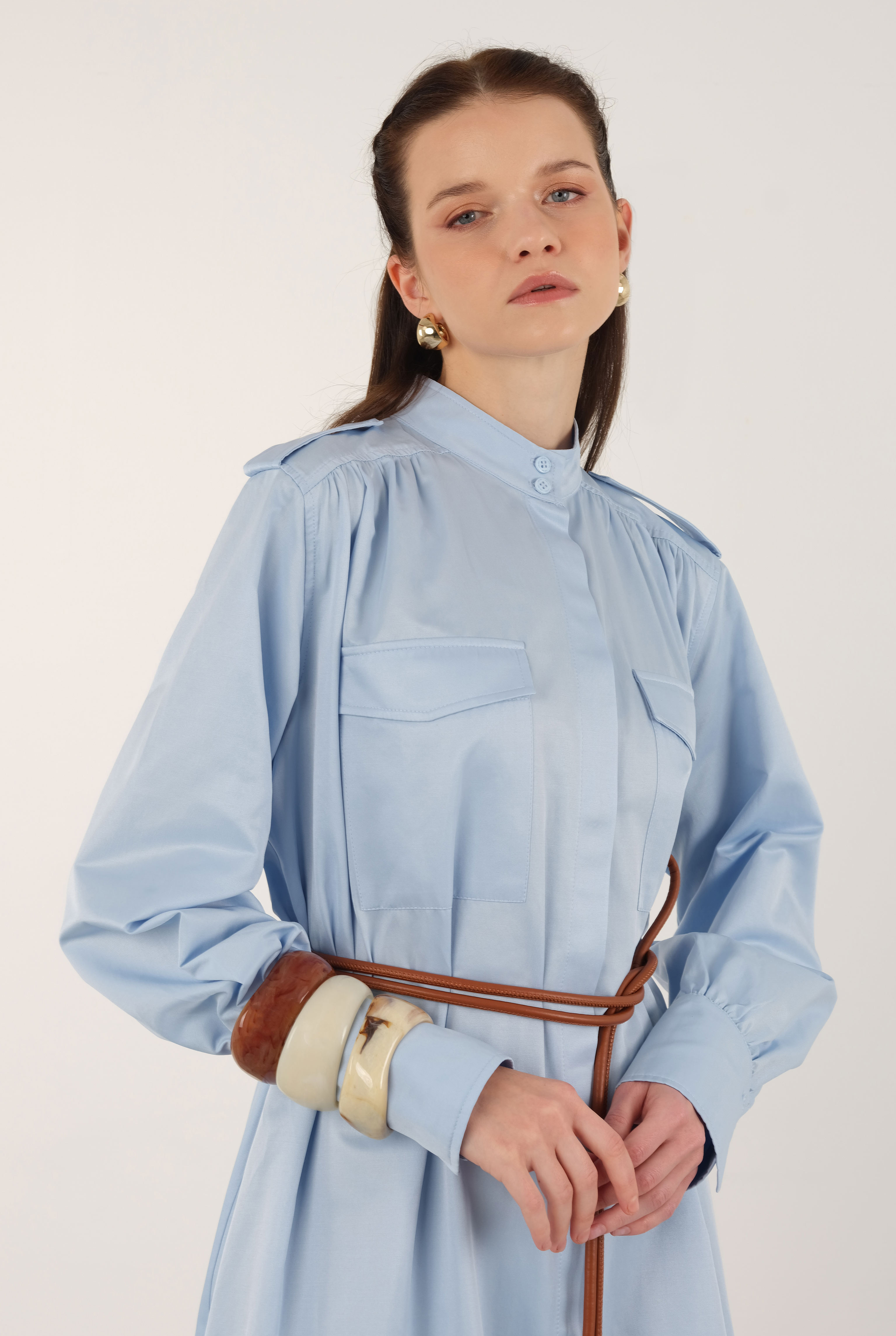 Epaulet Dress Light Blue - 4