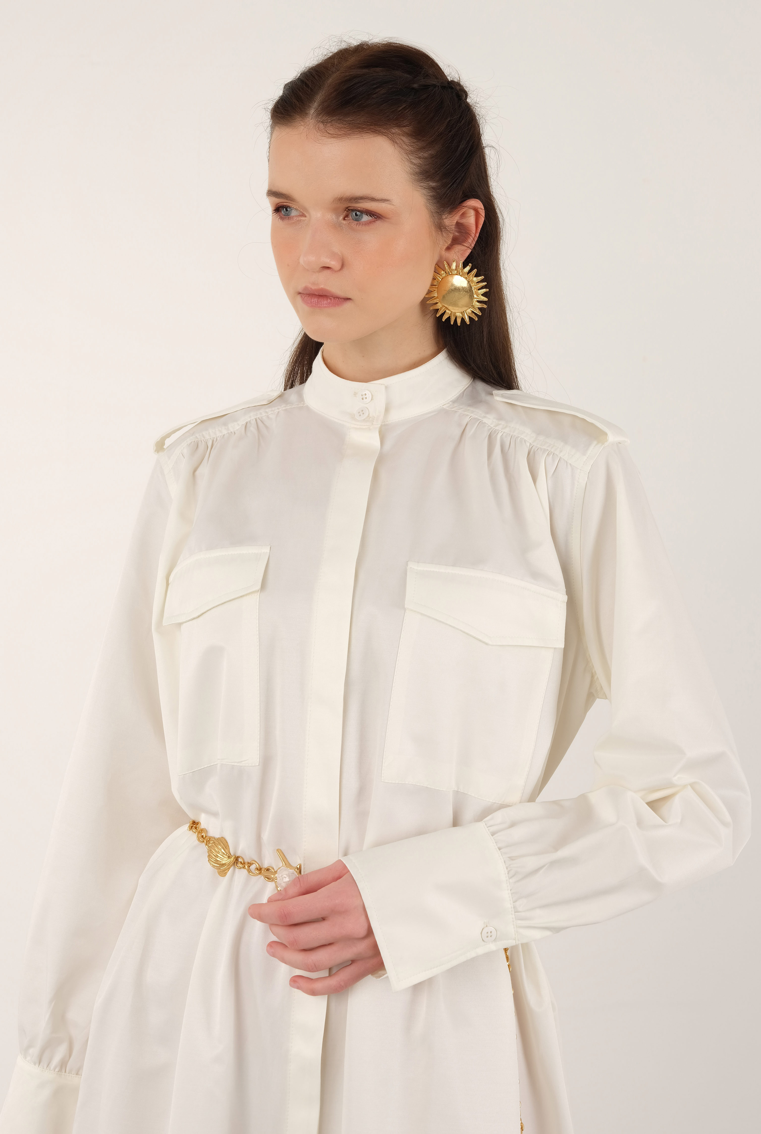 Epaulet Dress Ecru - 6