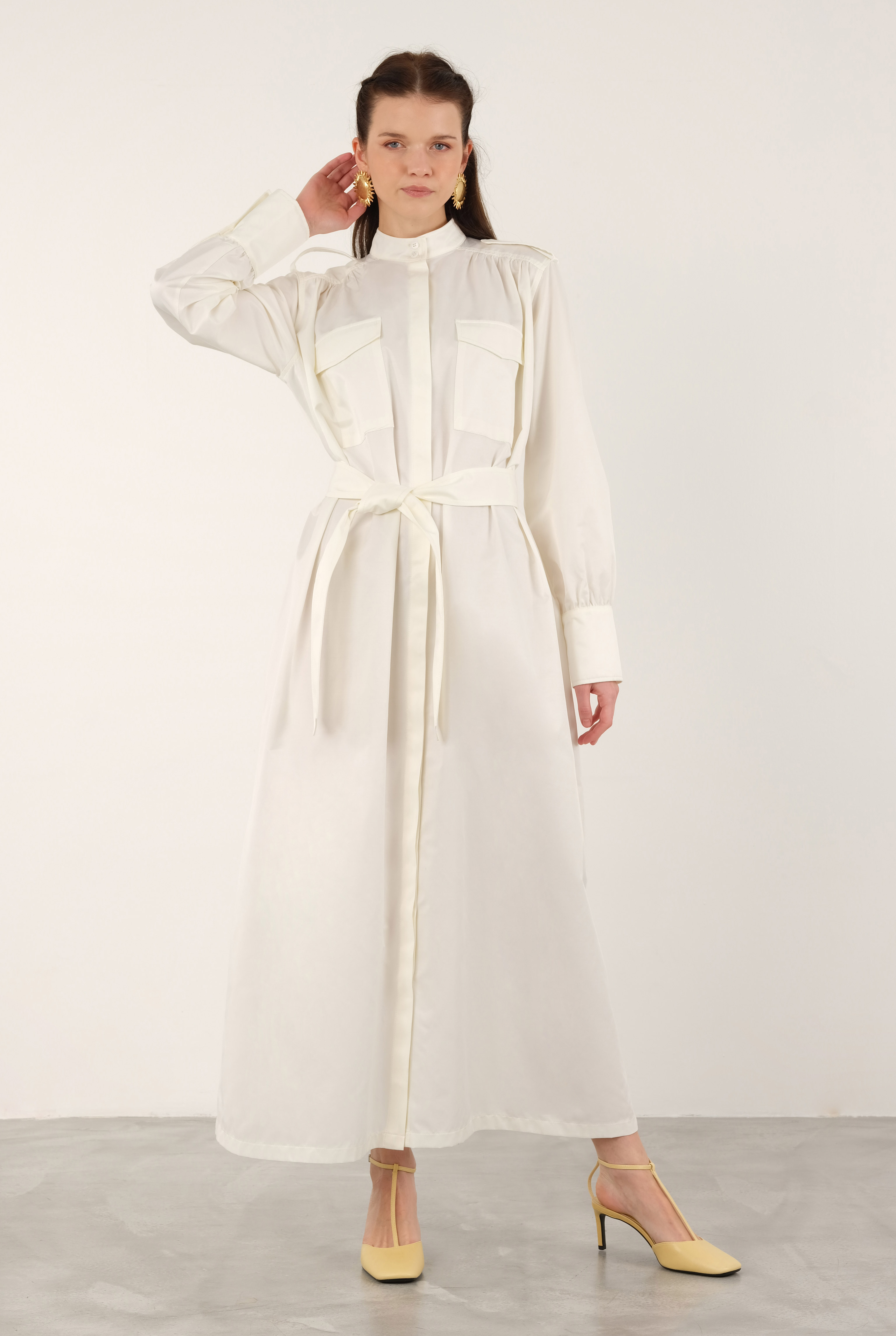 Epaulet Dress Ecru - 8