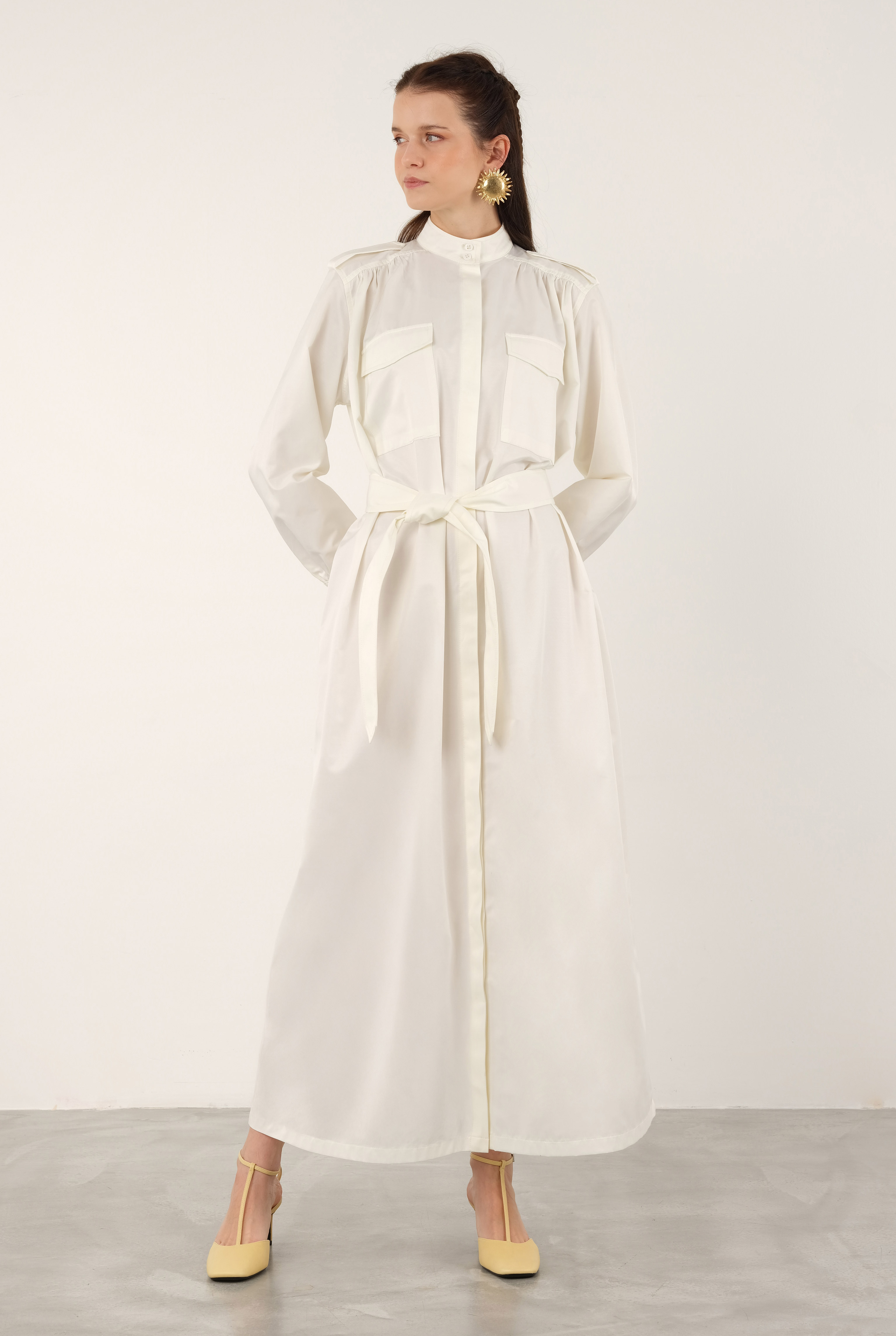 Epaulet Dress Ecru - 9