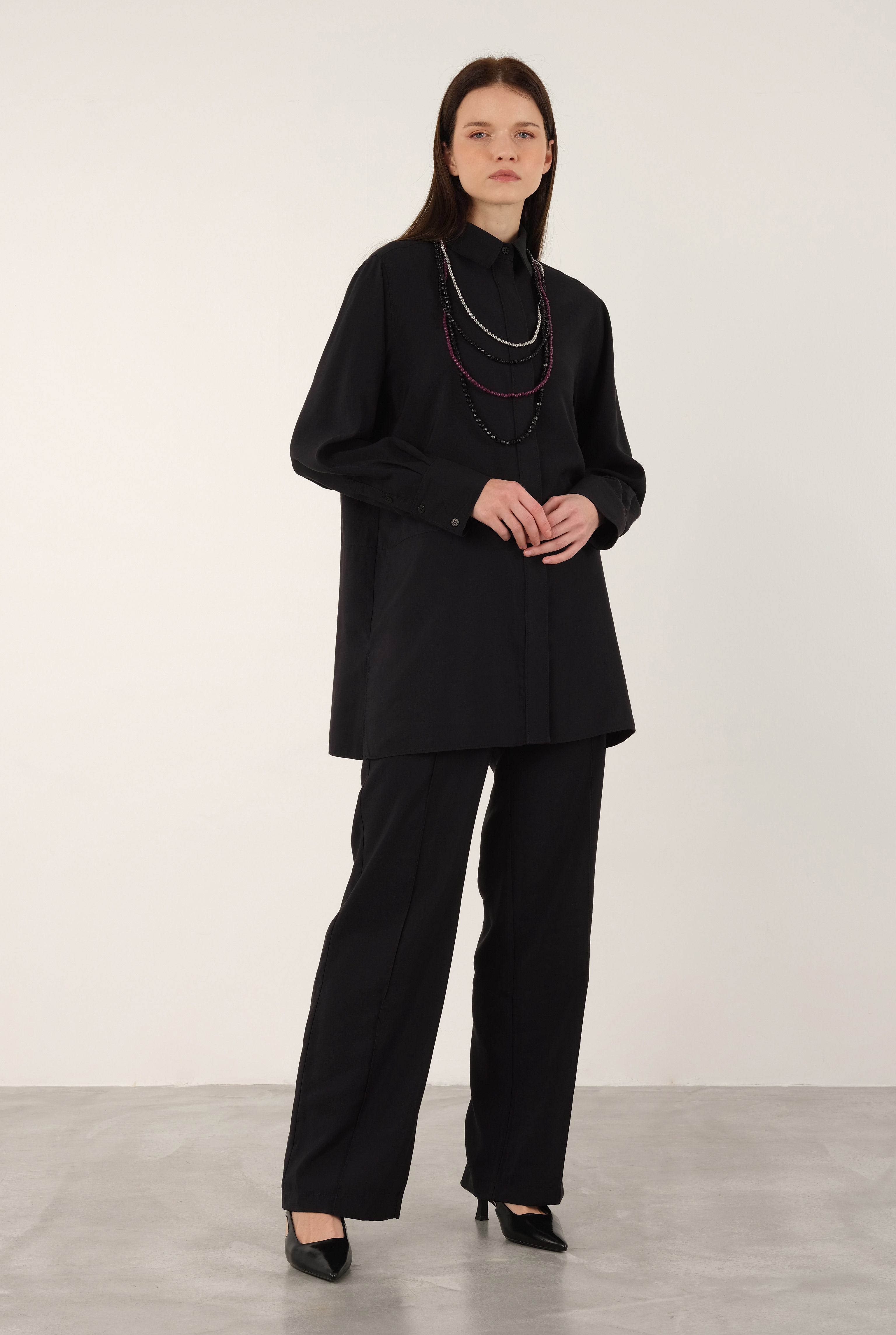 Tencel Straight Cut Trousers Black - HE-QA