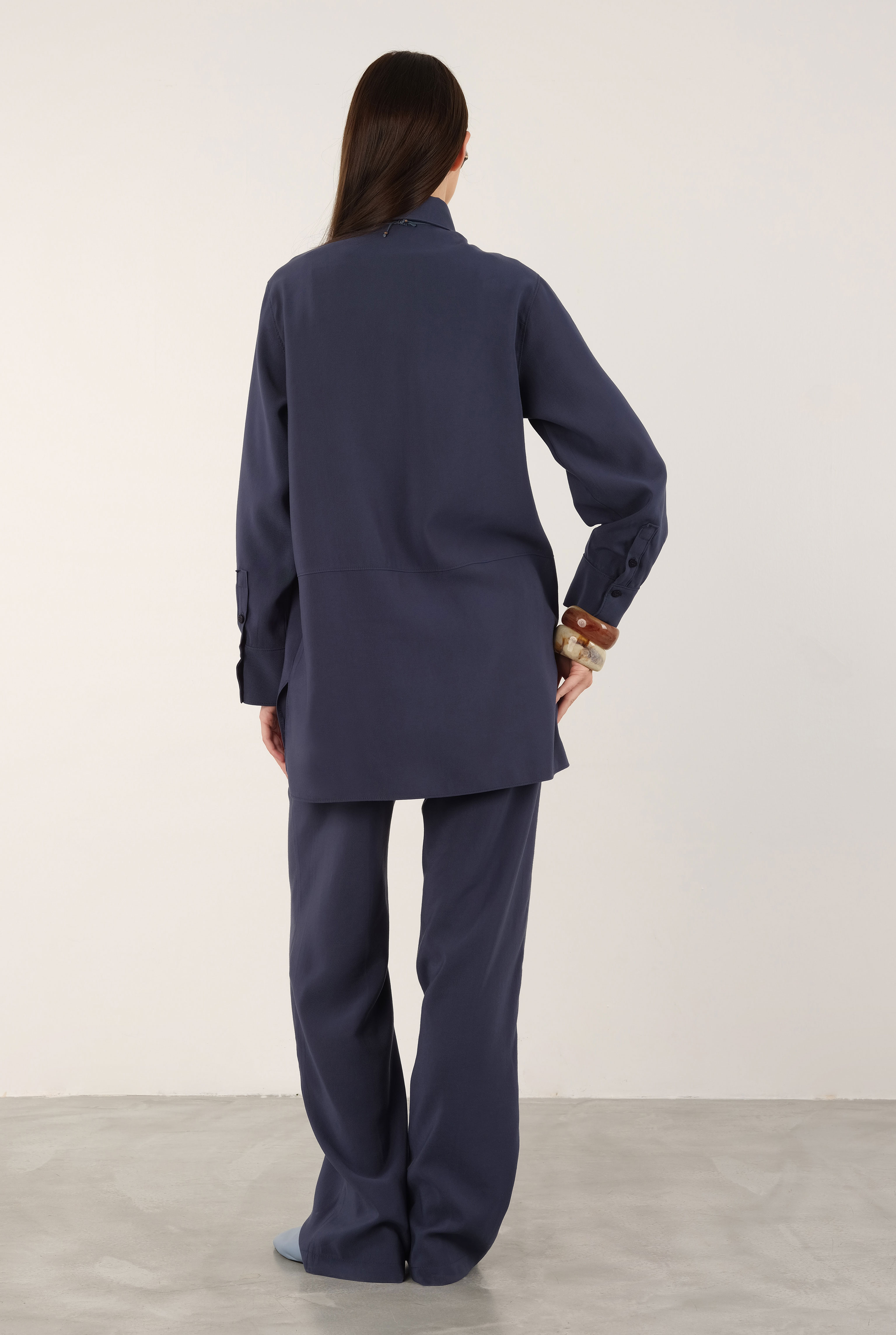 Tencel Straight Cut Trousers Naval Blue - 3