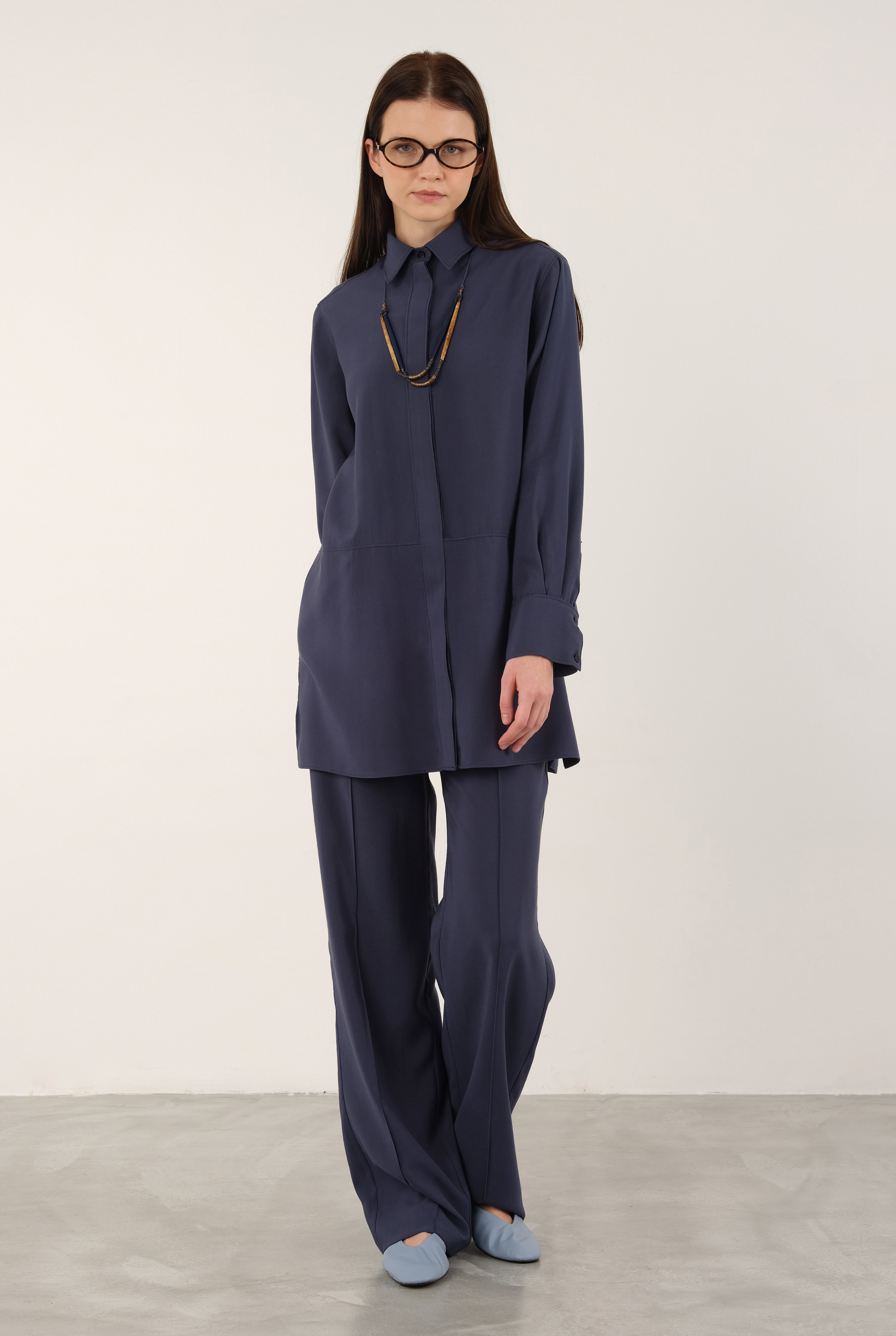 Tencel Straight Cut Trousers Naval Blue - HE-QA