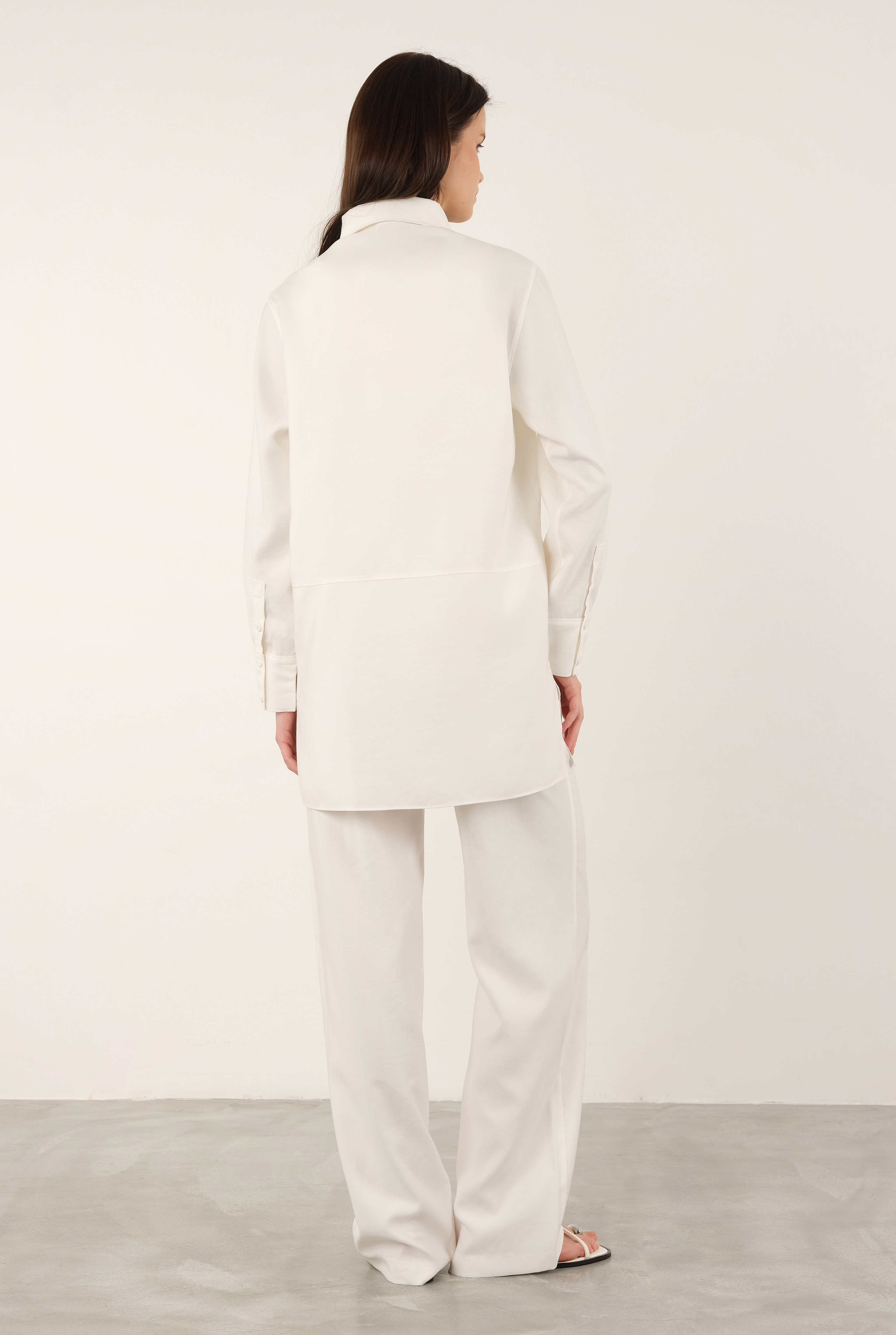 Tencel Straight Cut Trousers Ecru - 2