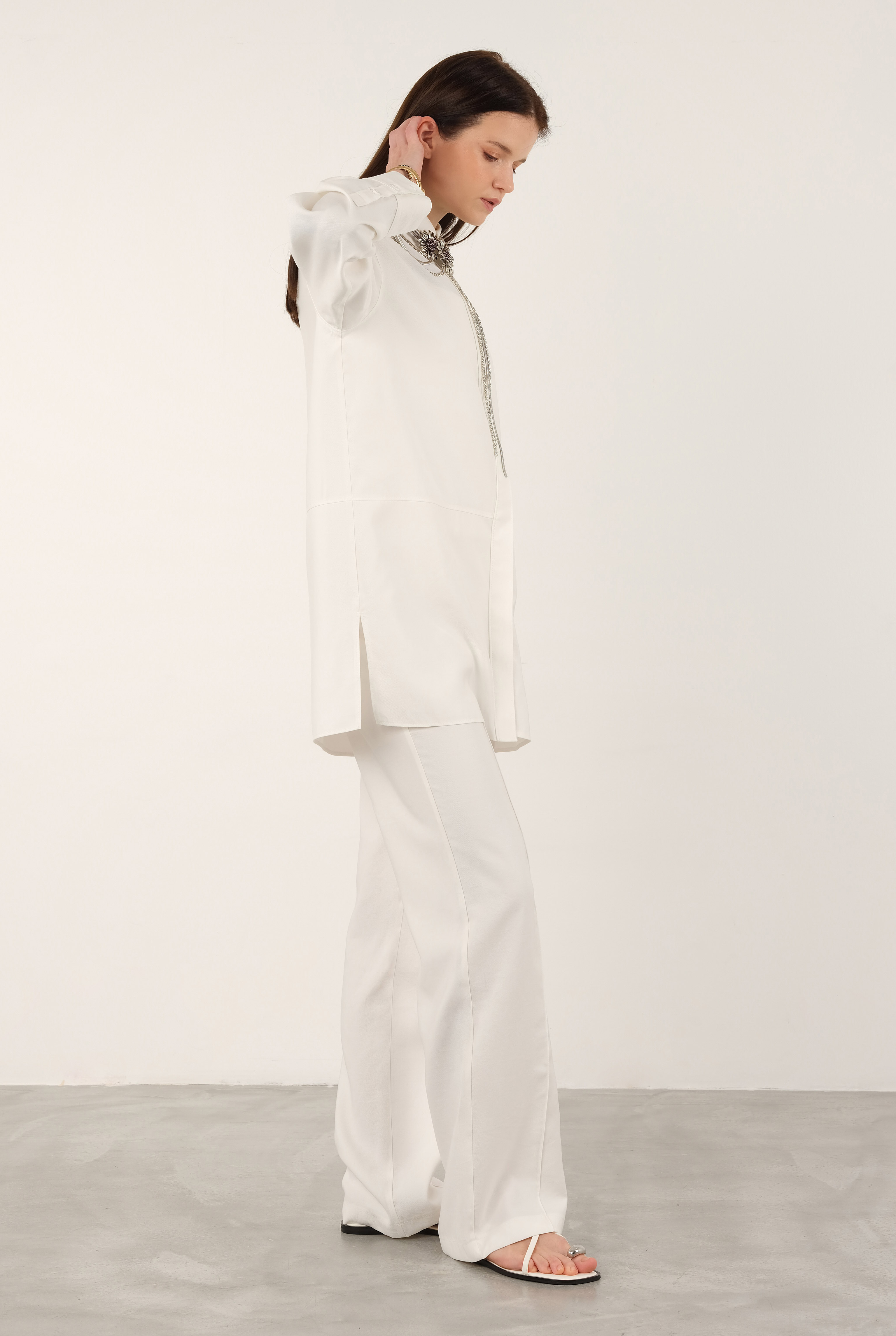 Tencel Straight Cut Trousers Ecru - 3