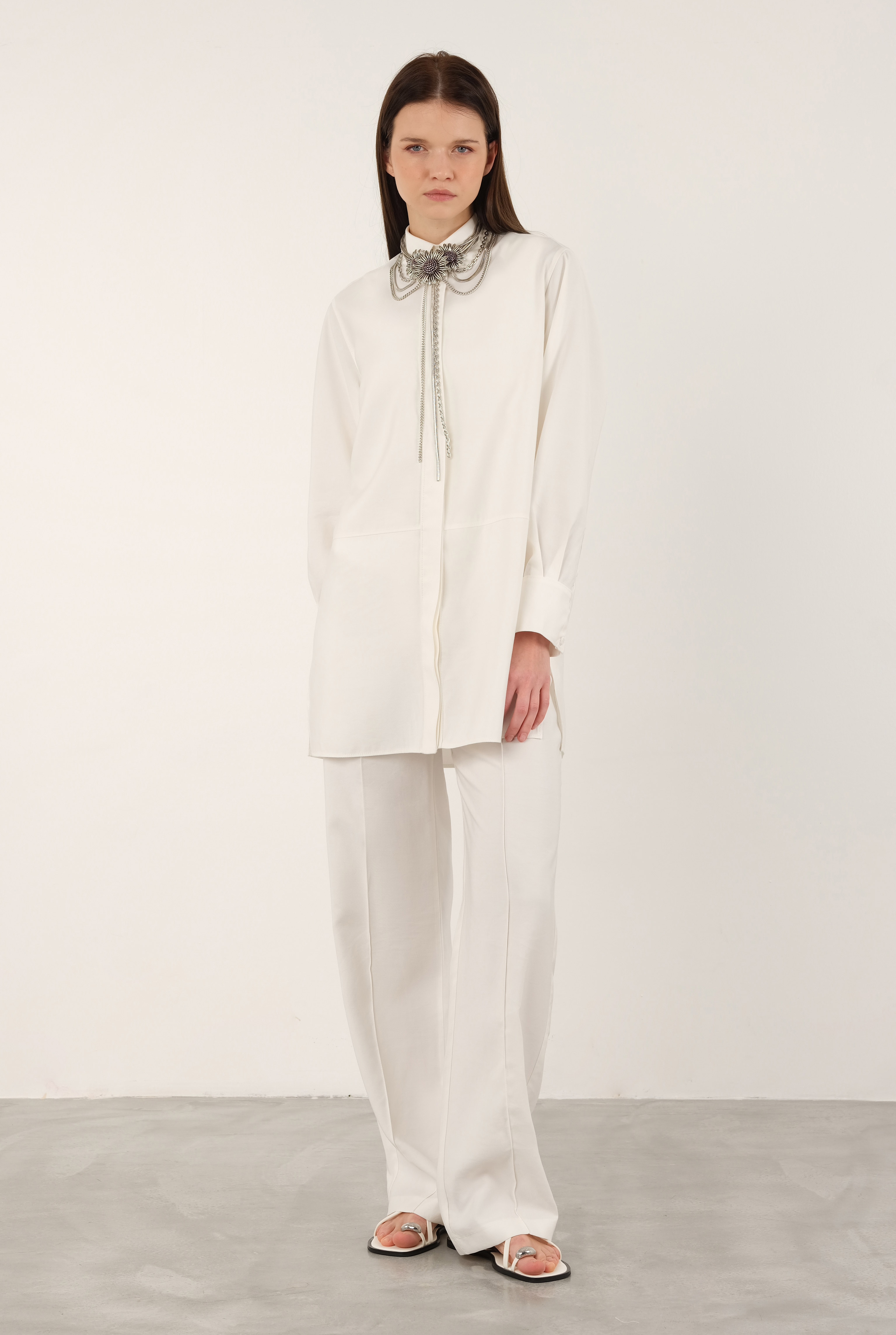 Tencel Straight Cut Trousers Ecru - 4