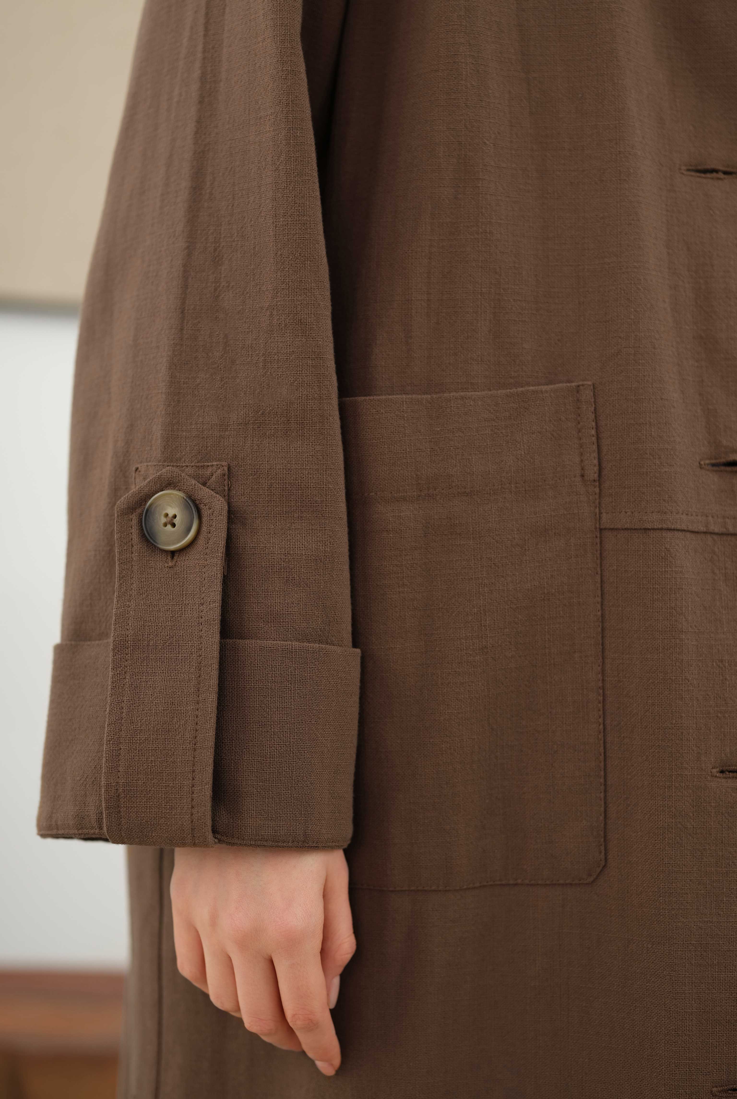 Cotton Linen Long Jacket Hazelnut - 4