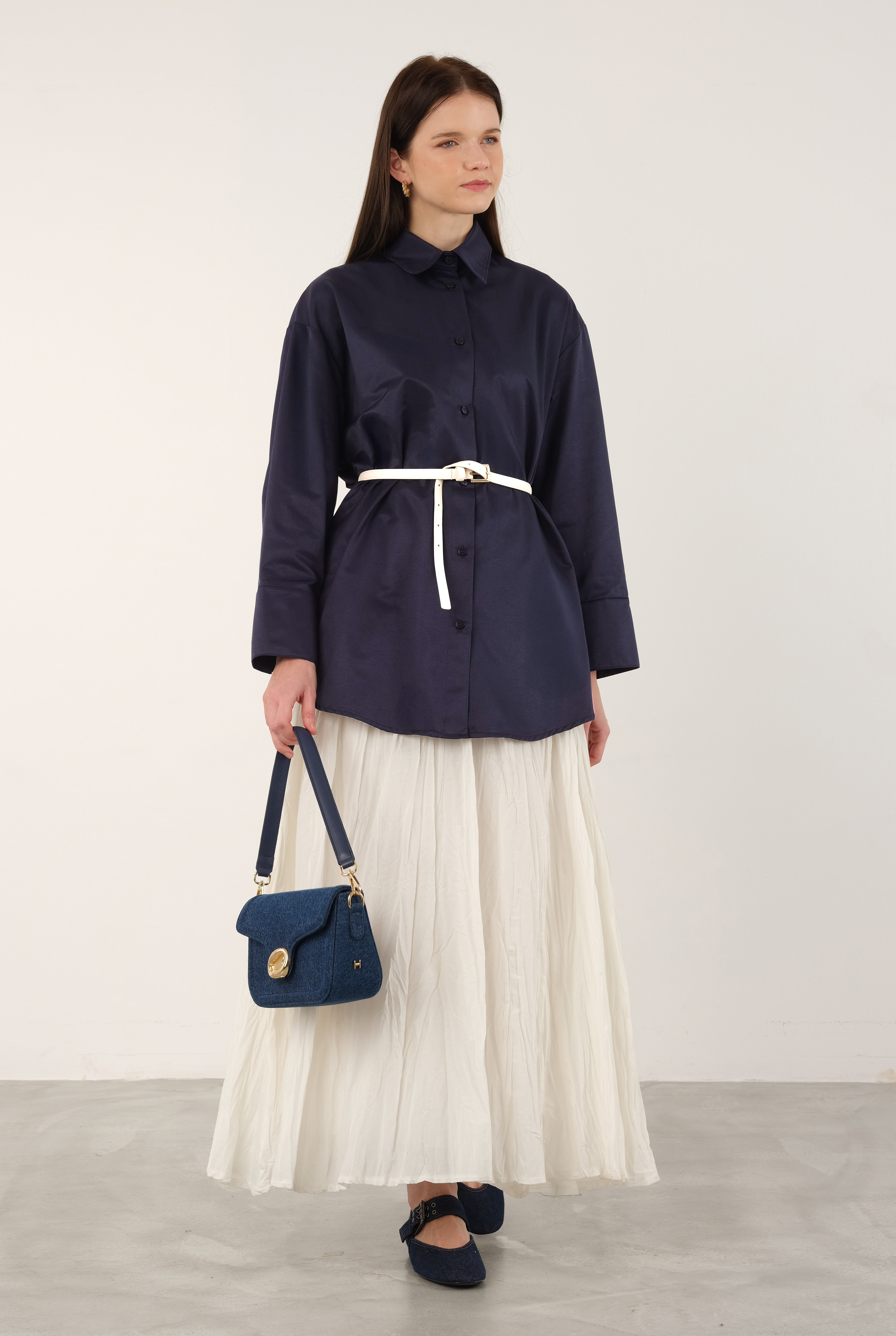 Poplin Shirt Short Office Navy Blue - HE-QA