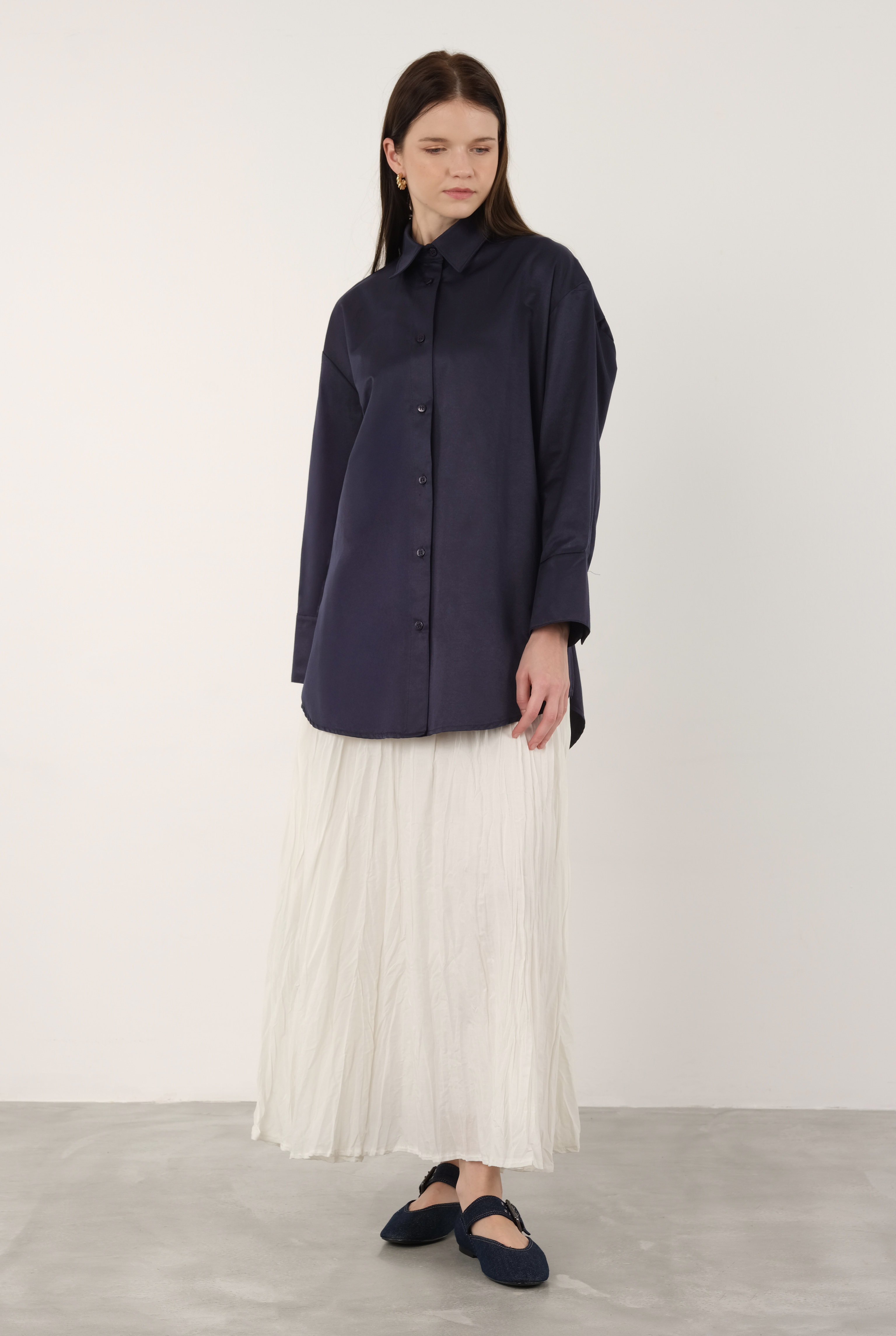 Poplin Shirt Short Office Navy Blue - 3