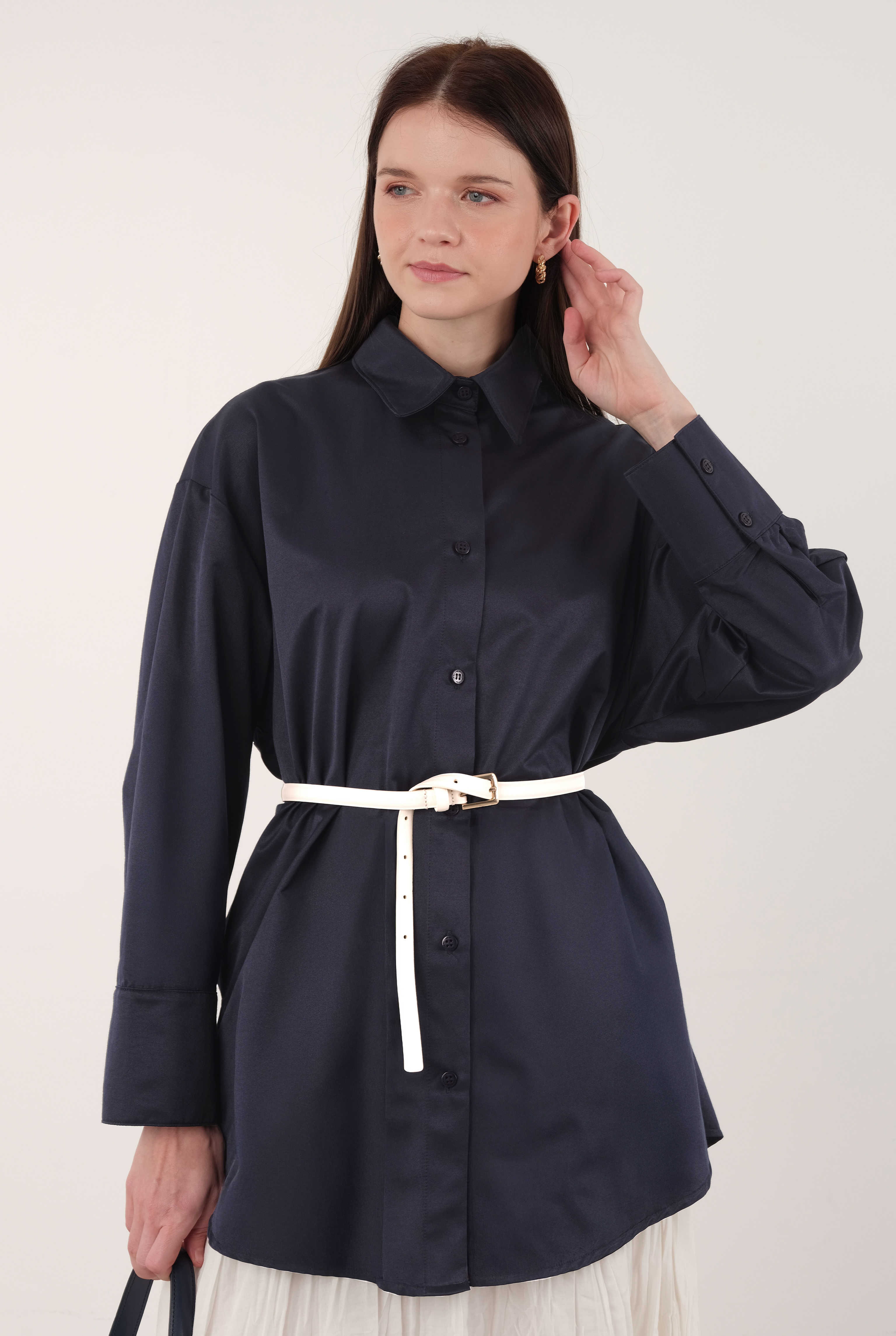 Poplin Shirt Short Office Navy Blue - 4