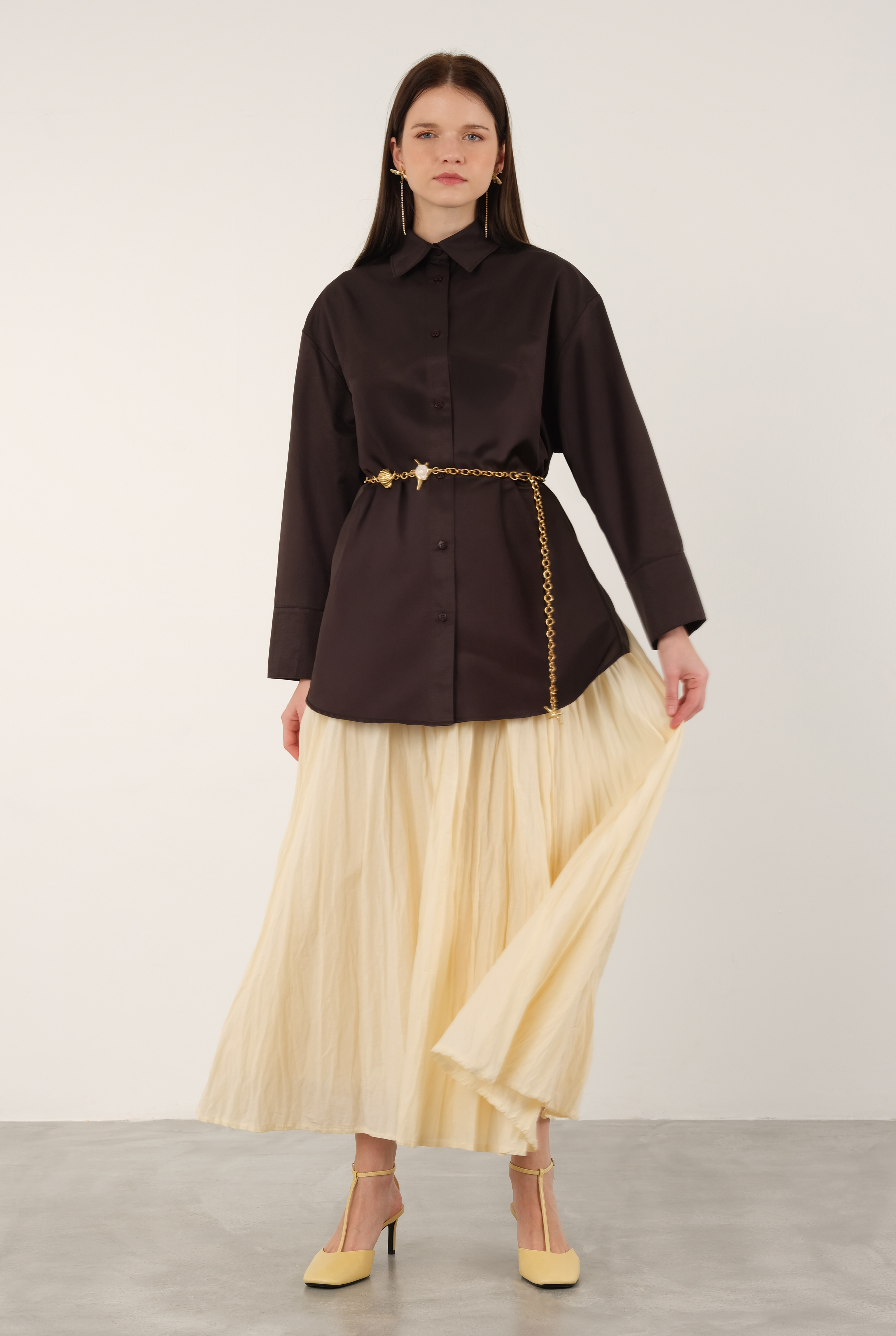 Poplin Shirt Short Dark Brown - 1