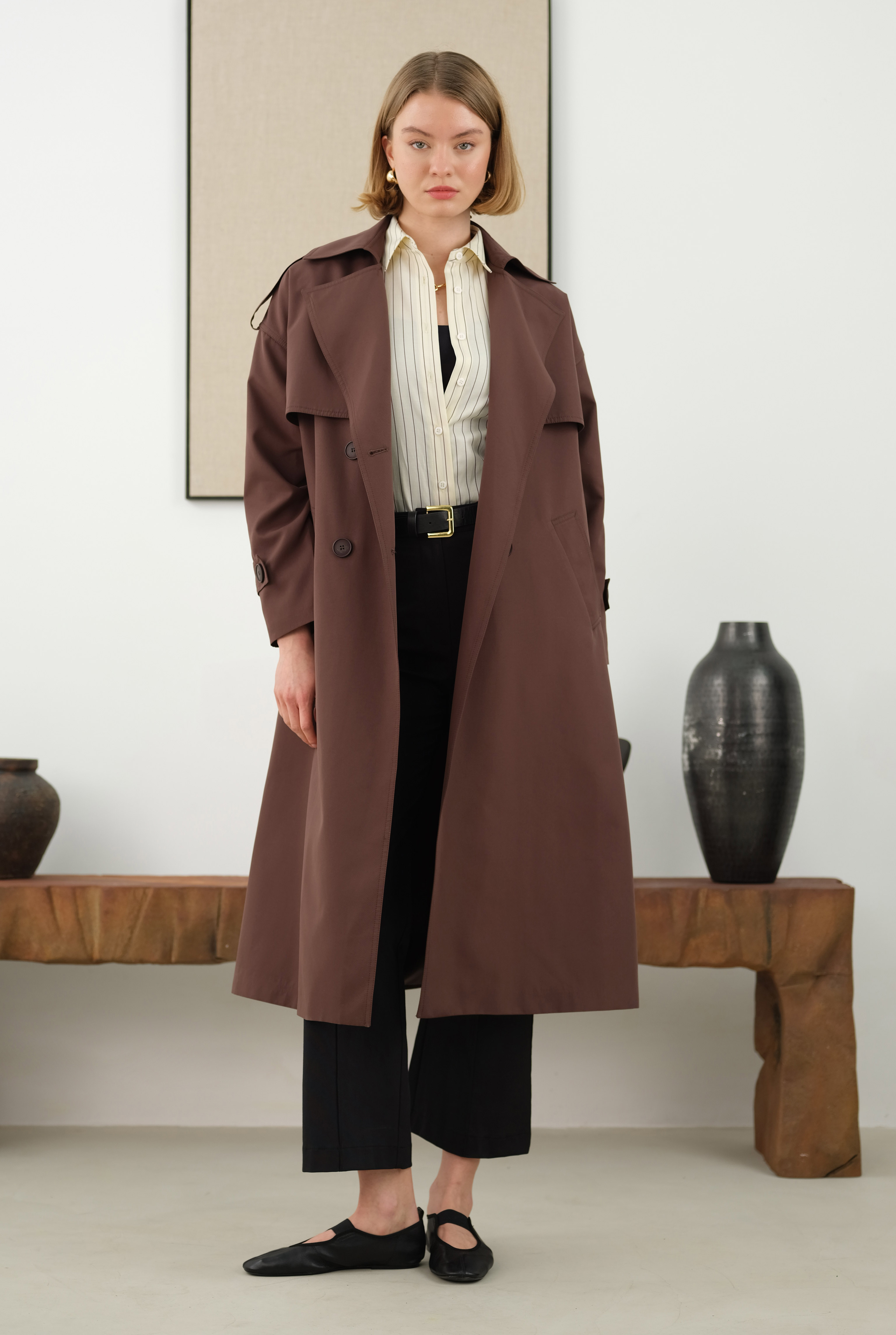 Long Classic Trenchcoat Dark Brown - 2