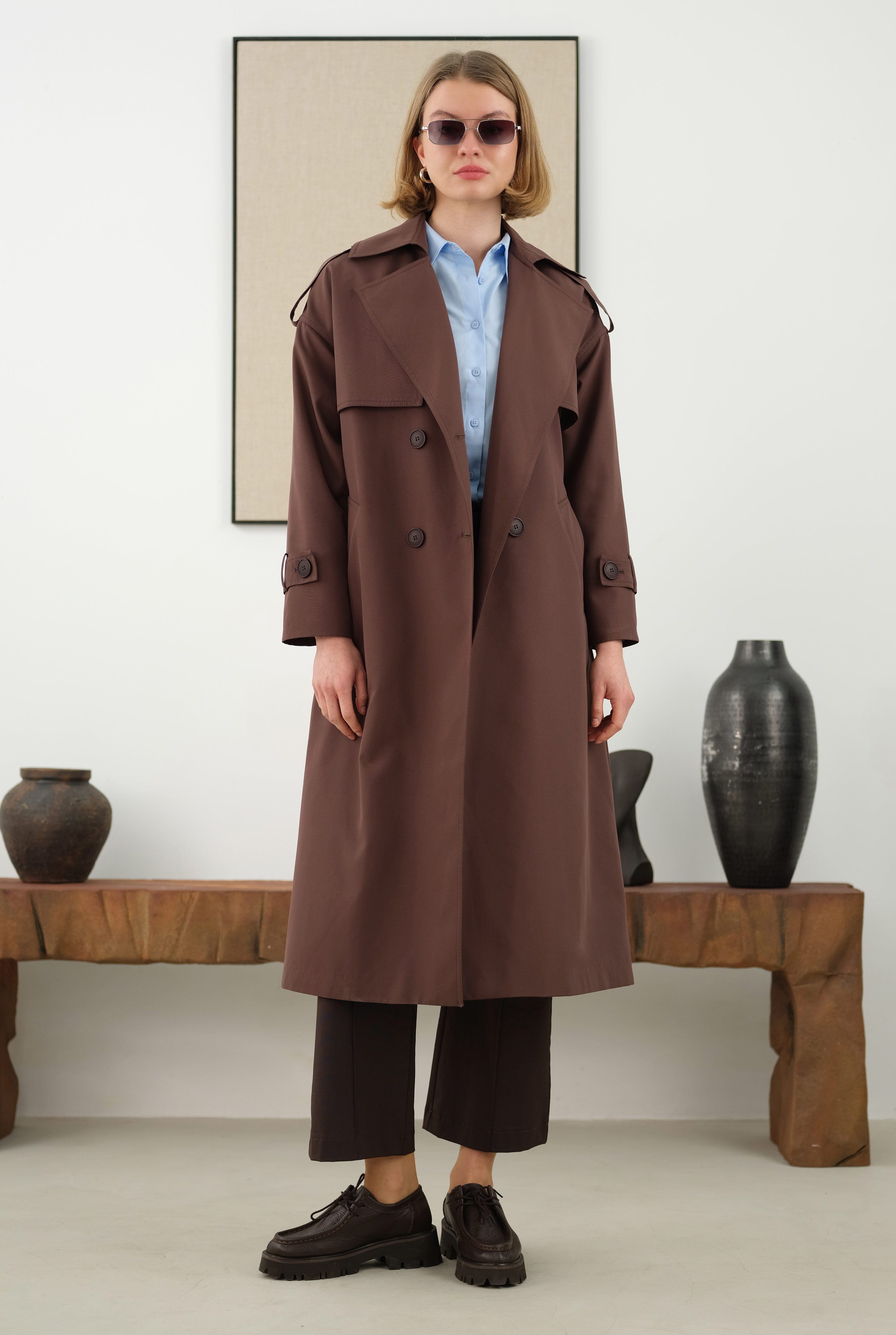 Long Classic Trenchcoat Dark Brown - 4