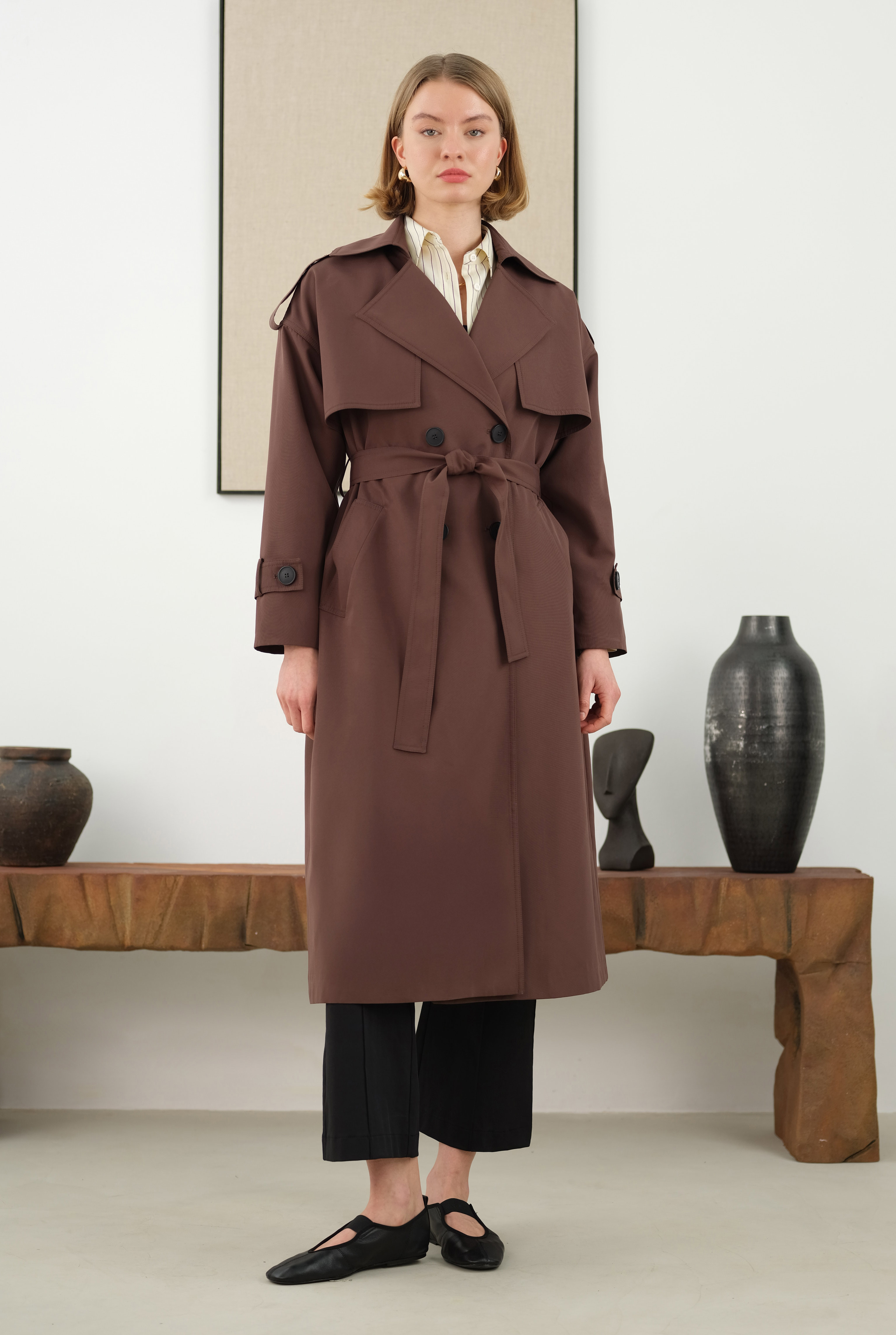 Long Classic Trenchcoat Dark Brown - 5