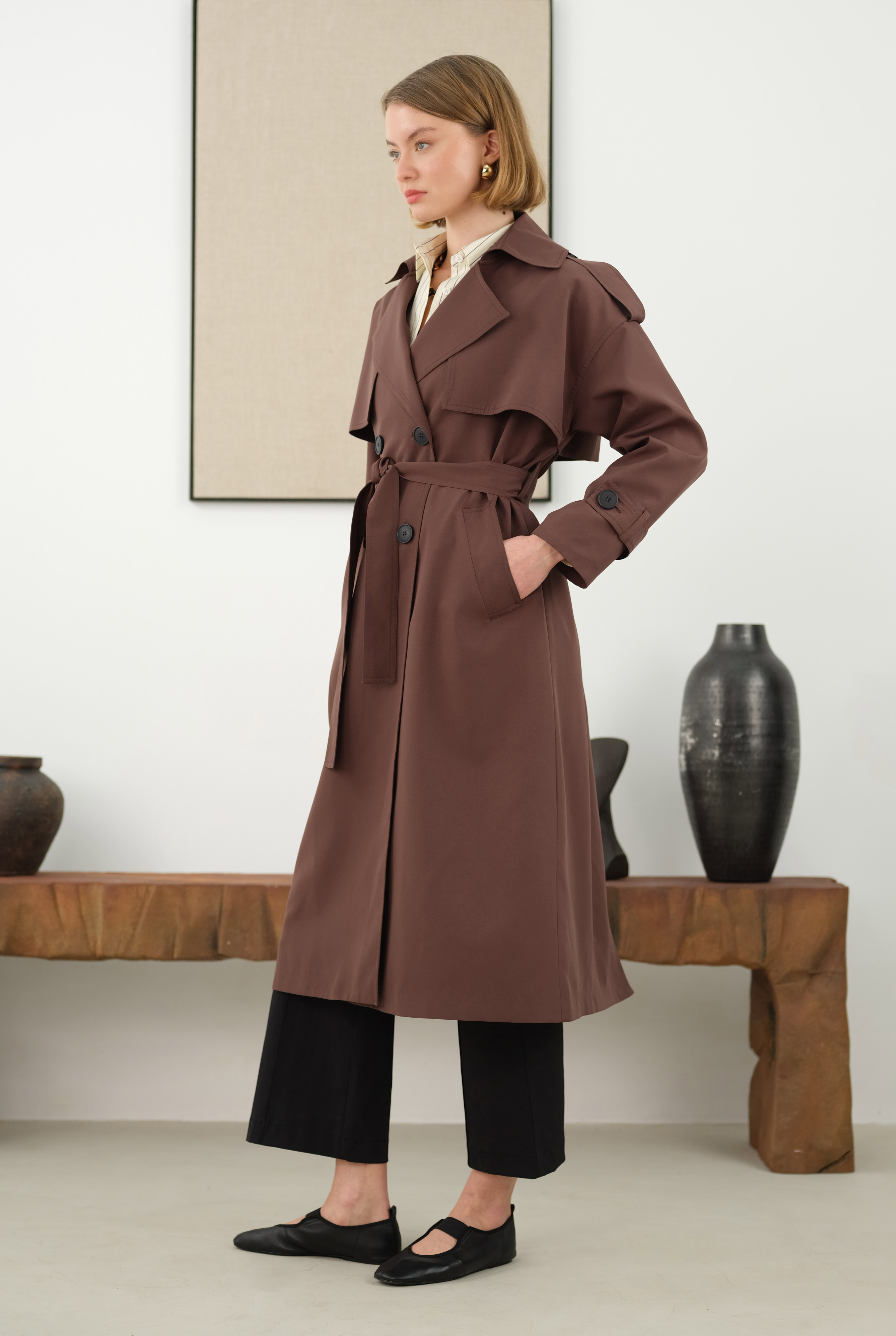 Long Classic Trenchcoat Dark Brown - 6