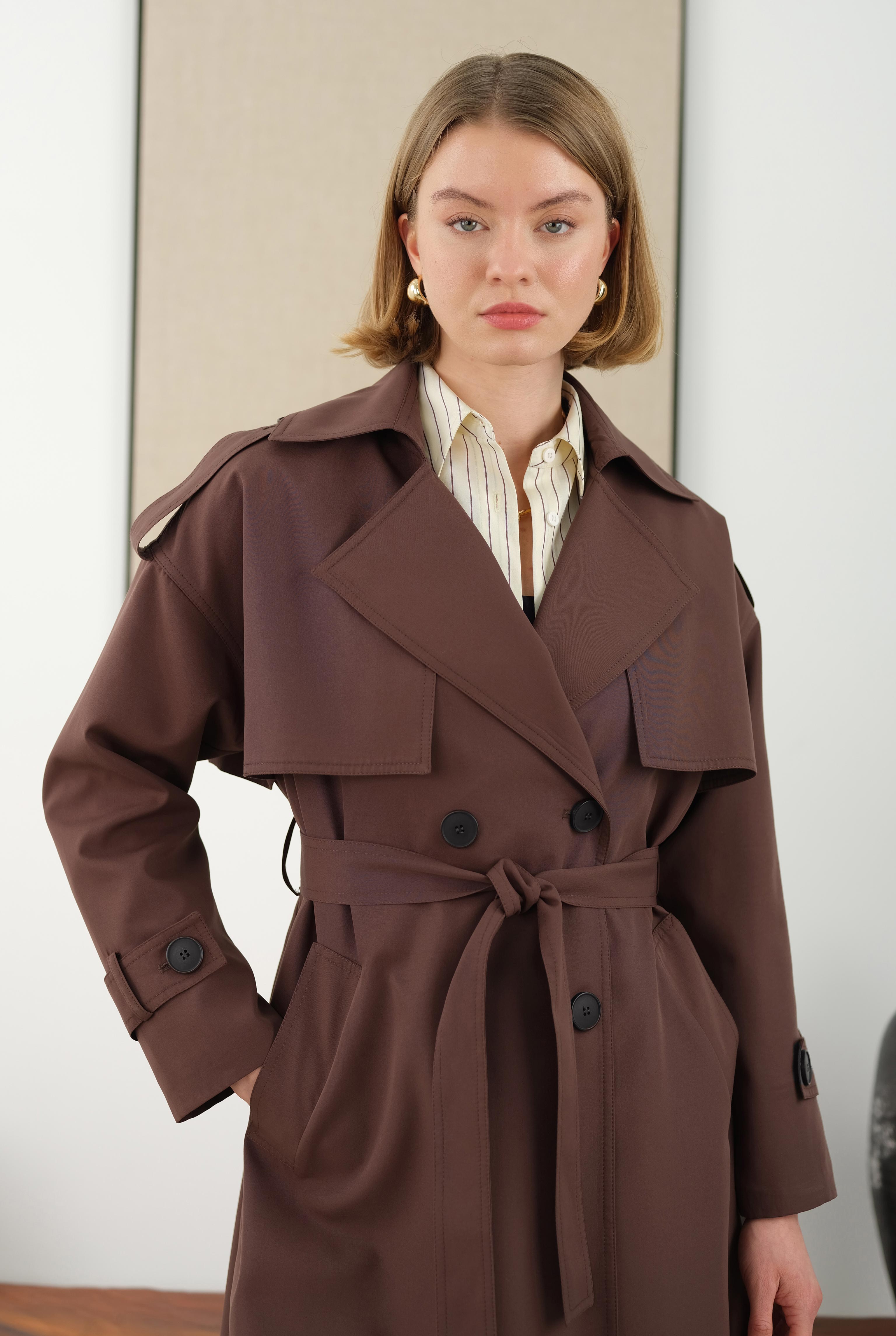 Long Classic Trenchcoat Dark Brown - 7