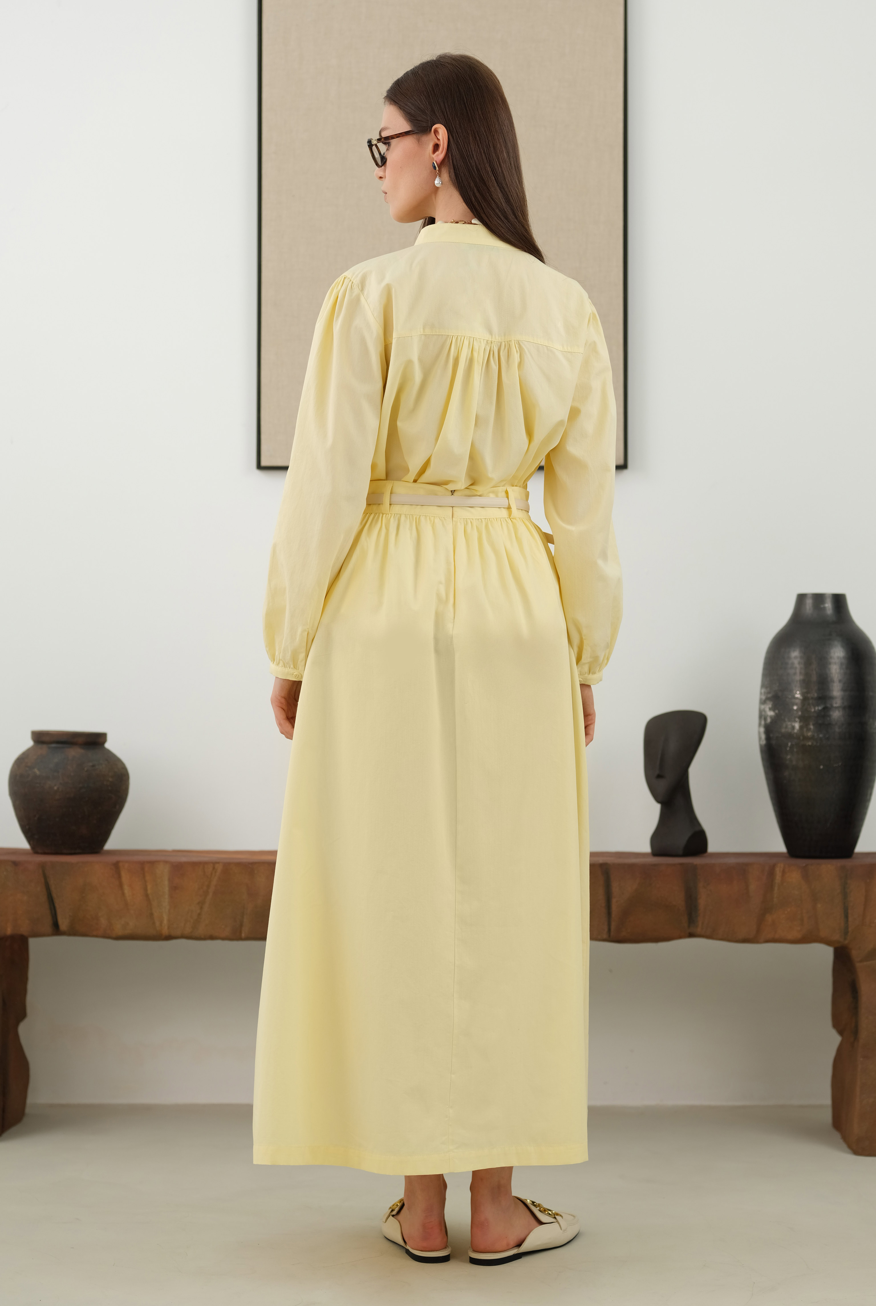 Gathered Cotton Skirt Soft Yellow - 5