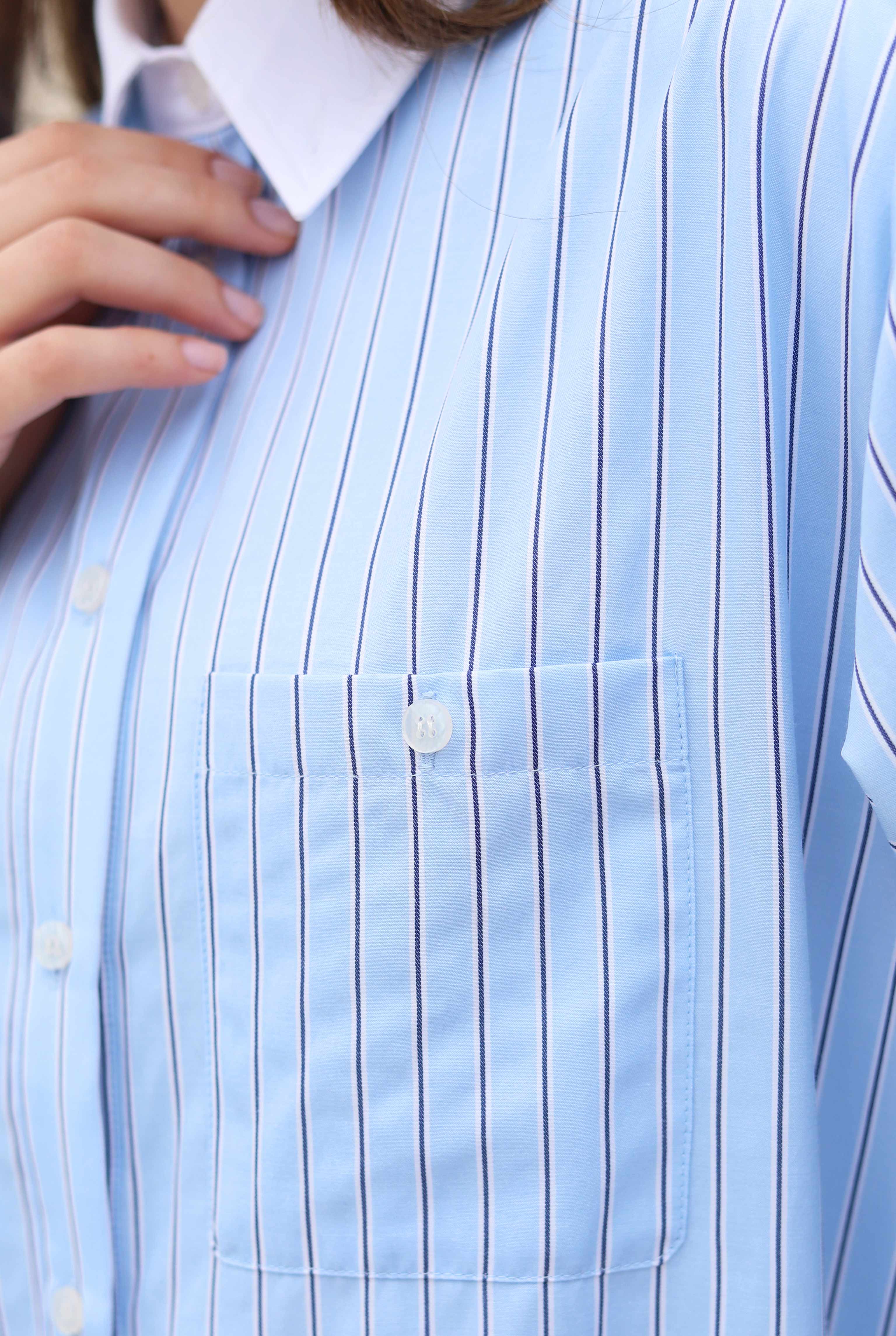 Shirt With Contrast Collar And Cuffs Blue - 5