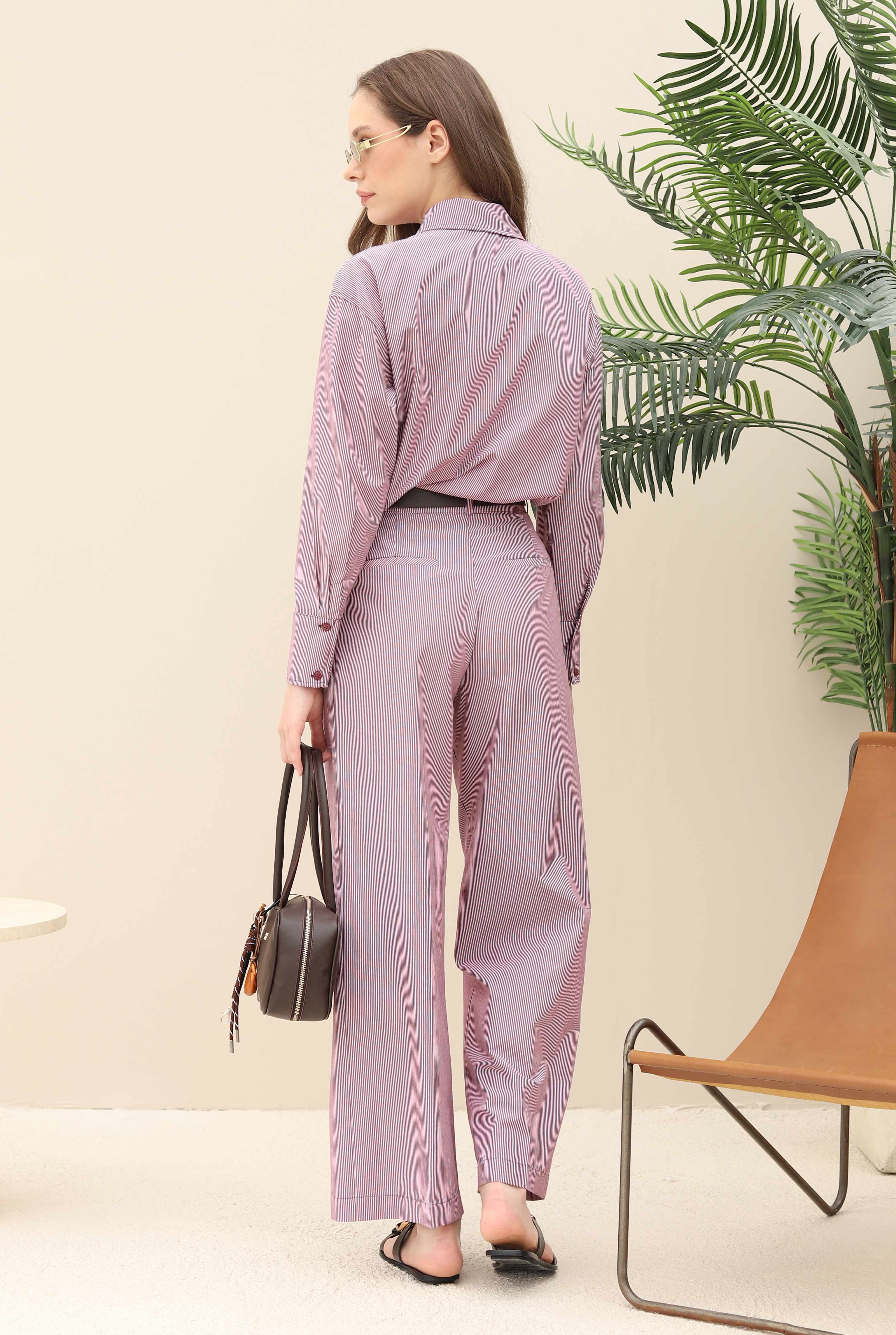 Striped Wide Leg Trousers Bordeaux - 4