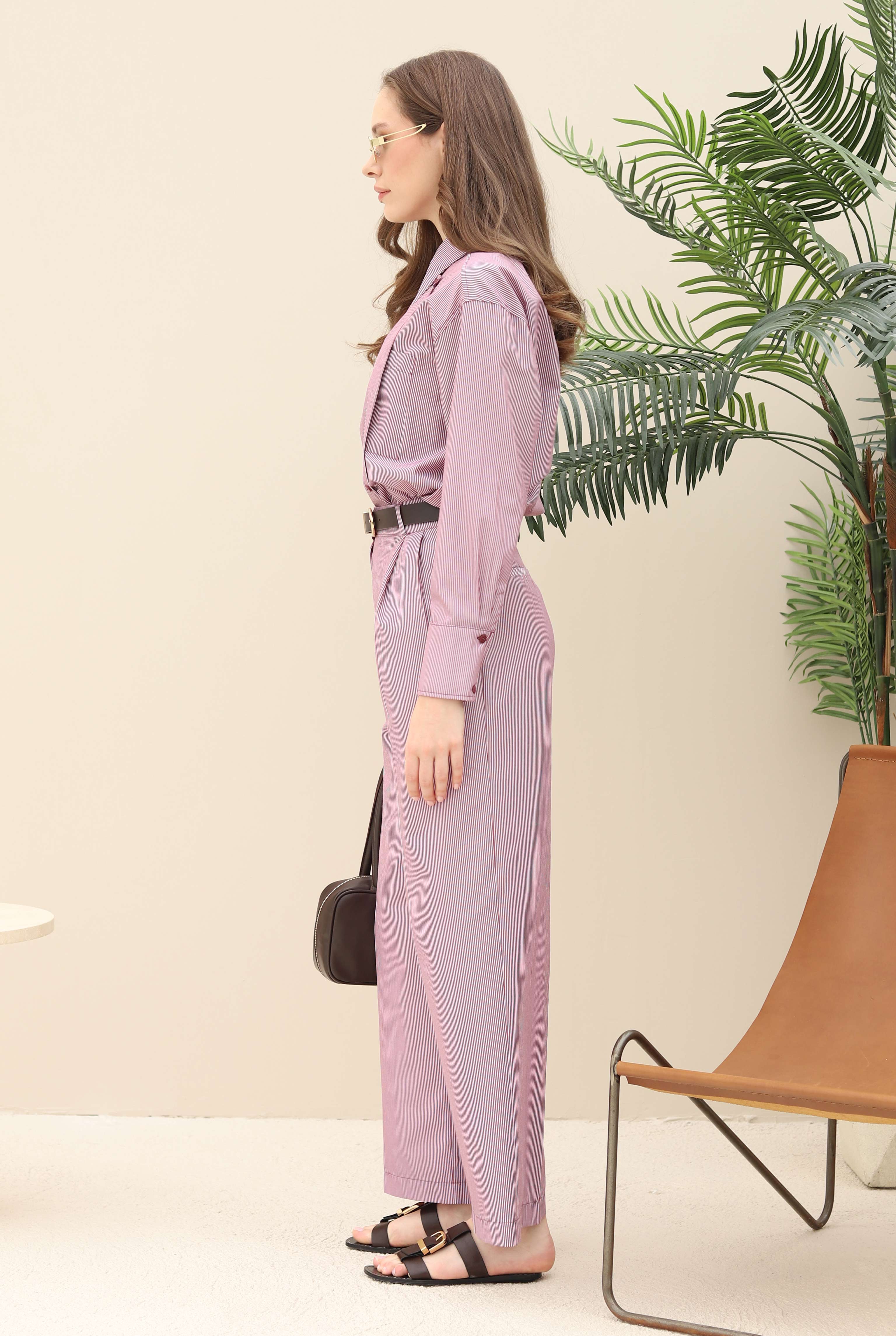 Striped Wide Leg Trousers Bordeaux - 5