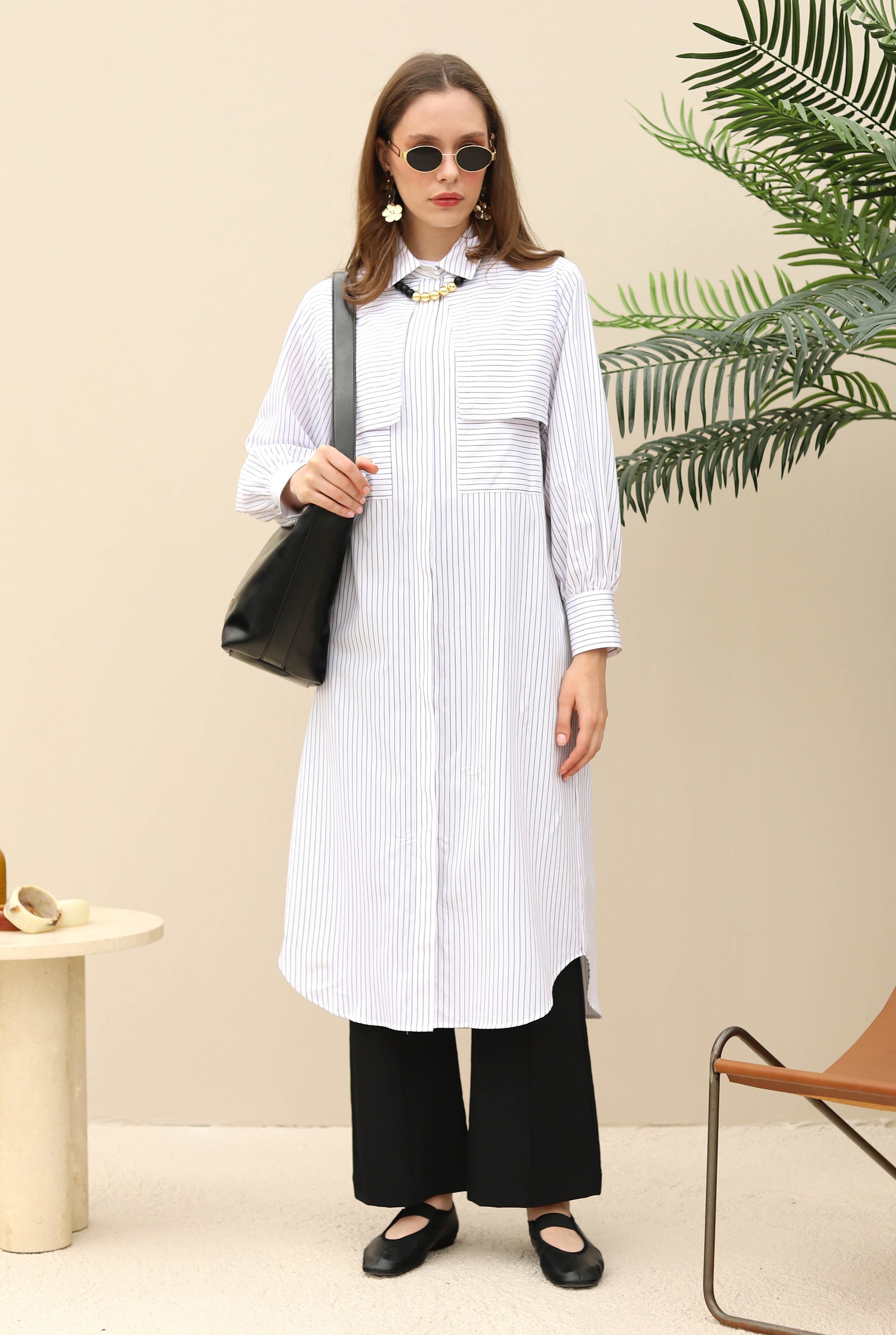 Apron Detailed Long Shirt White - 2