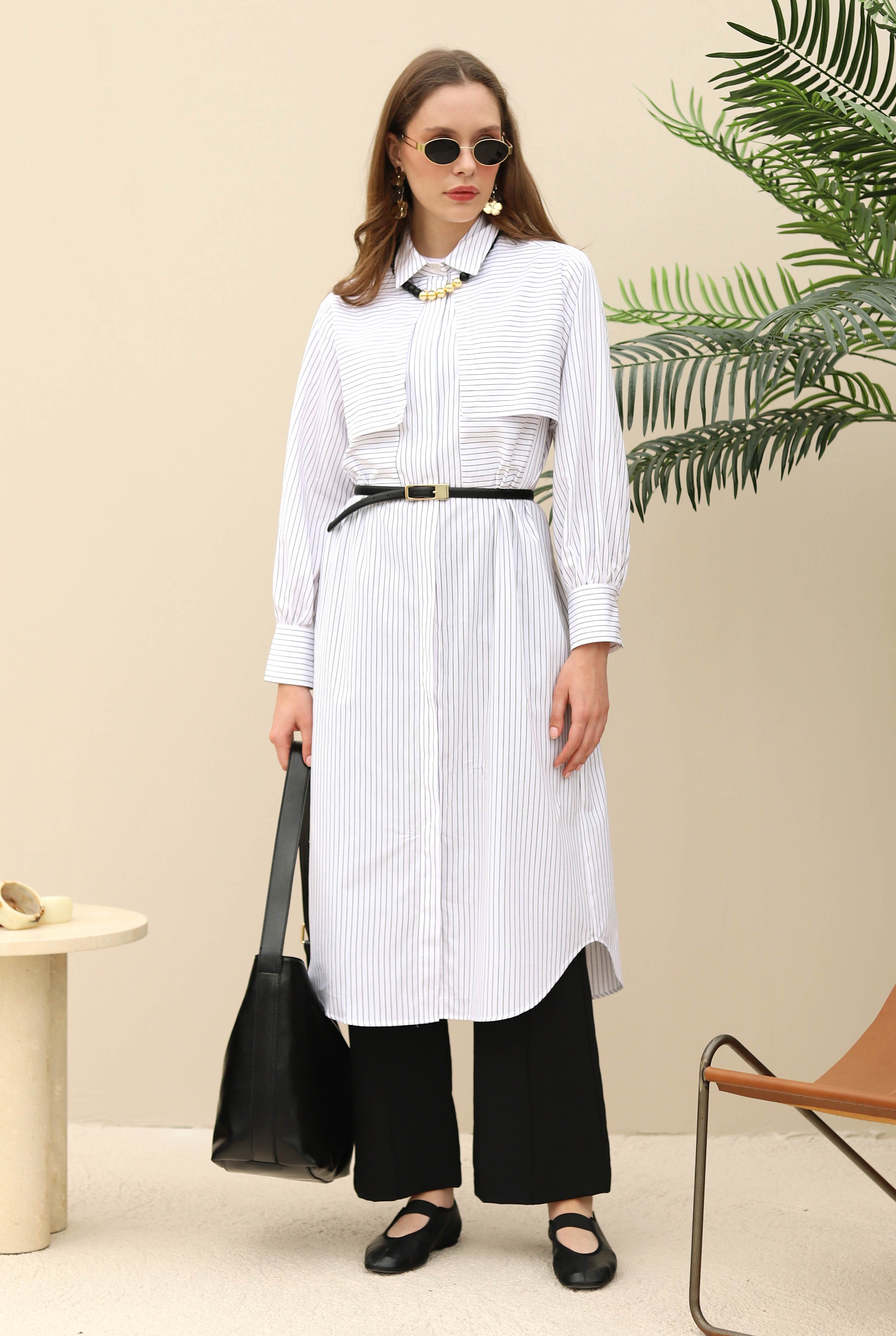 Apron Detailed Long Shirt White - 3