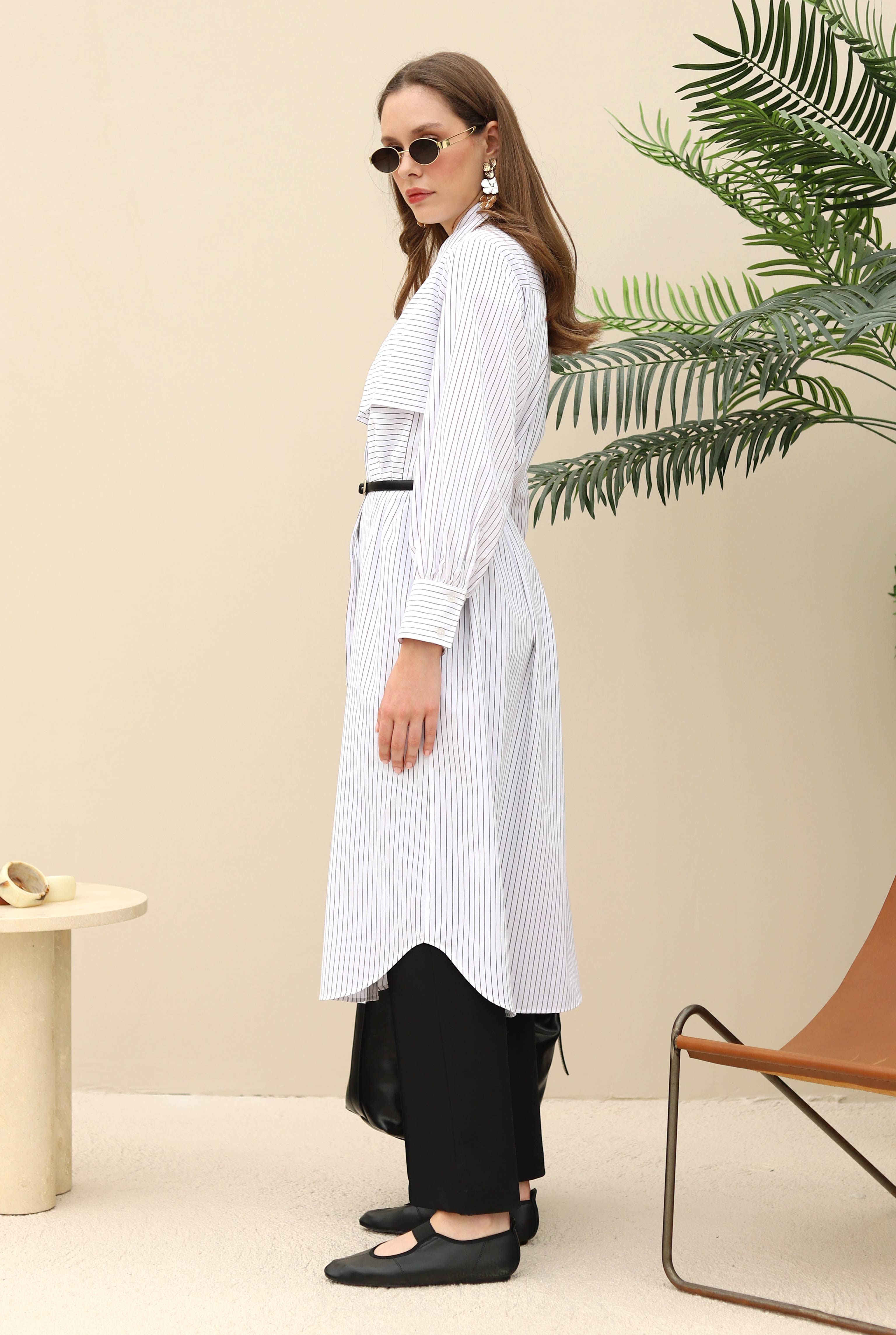 Apron Detailed Long Shirt White - 4